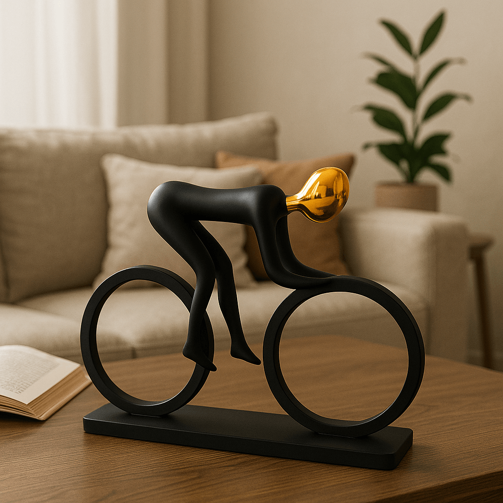 Eternal Motion Black & Gold Cyclist Sculpture