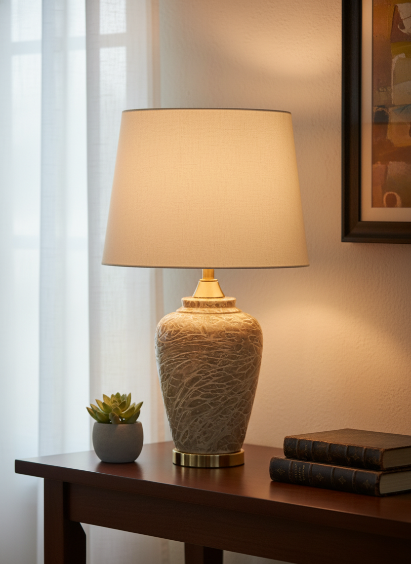 Tall Ceramic Urn Lamp Base with Champagne Gold Crackle Finish and Polished Brass Plinth (Pair)