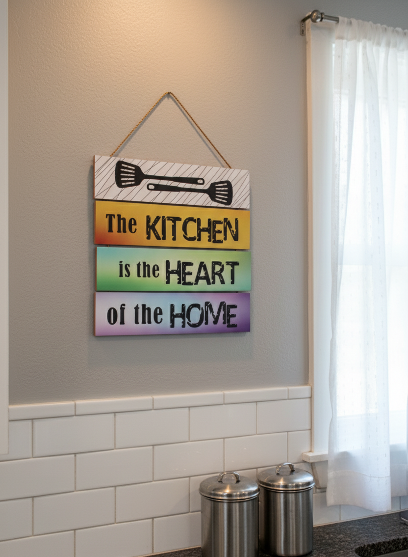 Vibrant Ombré Kitchen Wall Sign - "The Kitchen is the Heart of the Home"
