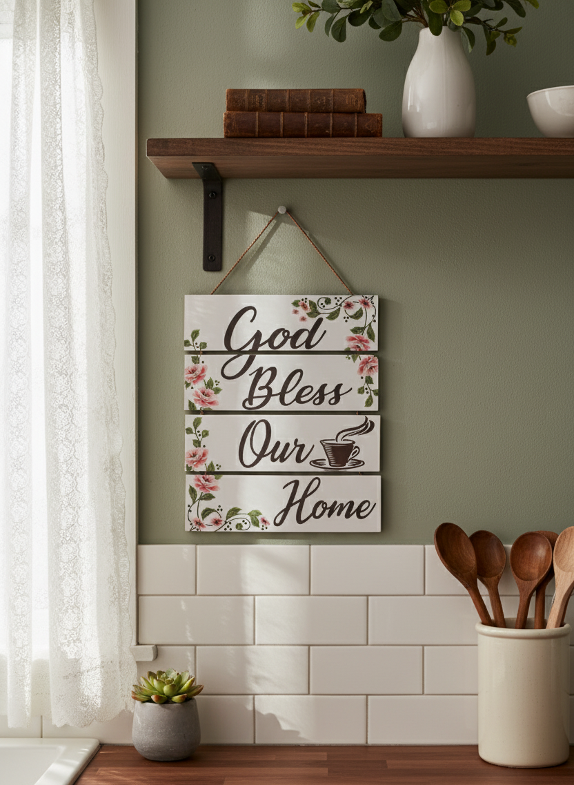 God Bless Our Home Wall Decor Sign with Floral Design