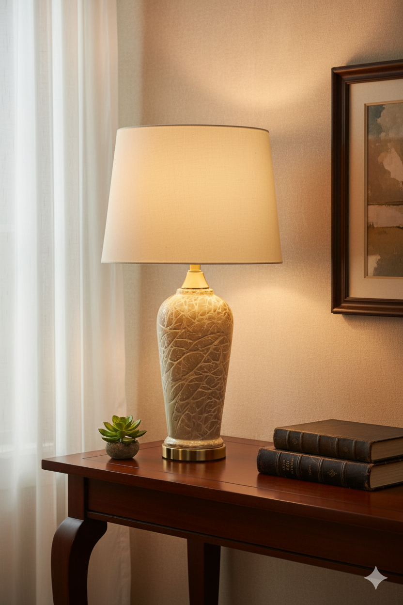 Slender Tall Urn Lamp Base with Warm Ivory Crackle Glaze and Polished Brass Plinth (Pair)