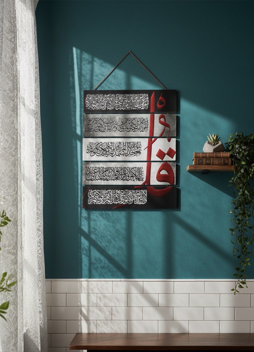 Black & White 4 Qul Surahs Islamic Hanging Slat Sign