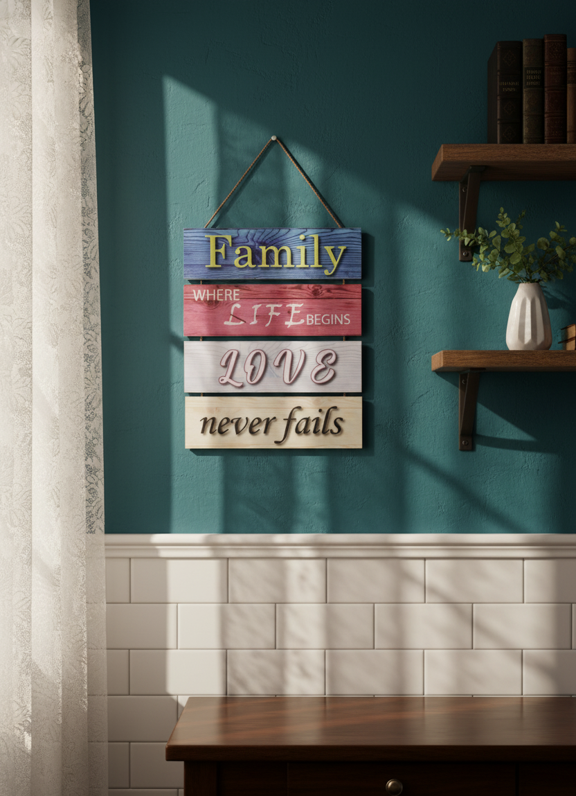 Family Love Inspirational Hanging Slat Sign - "Where Life Begins, Love Never Fails