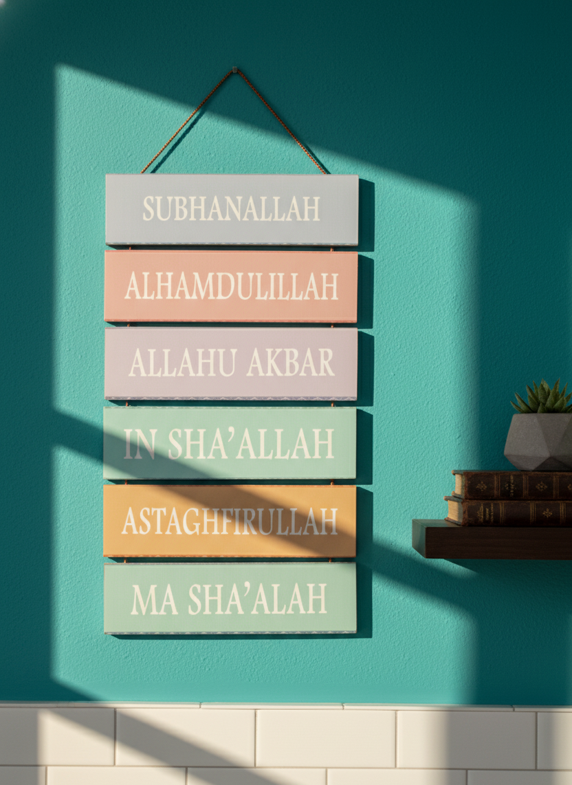 Pastel Colored Islamic Phrases Wall Decor - Zikr Daily Reminders Sign