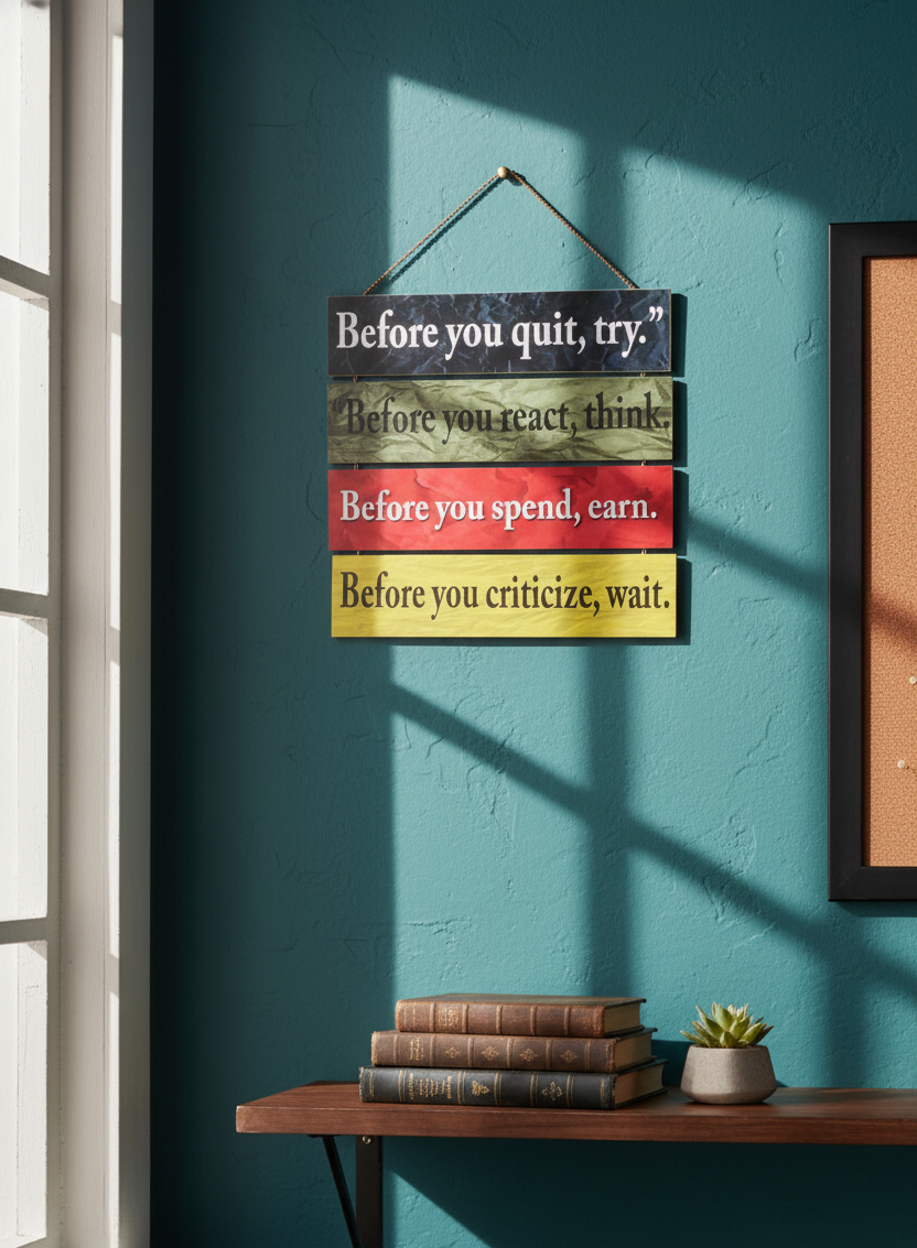 Motivational Life Rules Hanging Sign - "Before You Quit, Try.