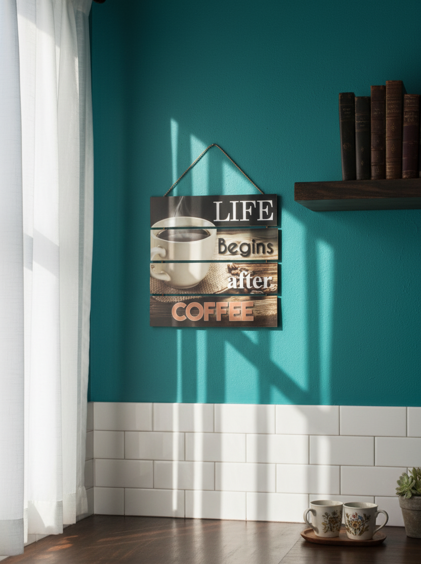 Rustic Coffee Lover Wall Art - "Life Begins After Coffee" Sign