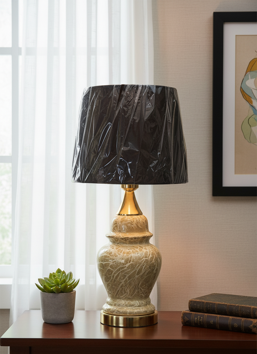 Elegant Crackle Glaze Ginger Jar Table Lamp Base with Polished Gold Accents (Pair)