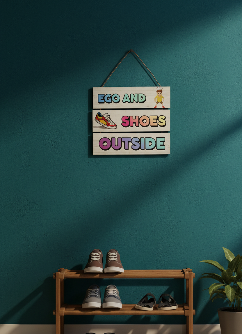 Ego and Shoes Outside" Funny Welcome Slat Sign