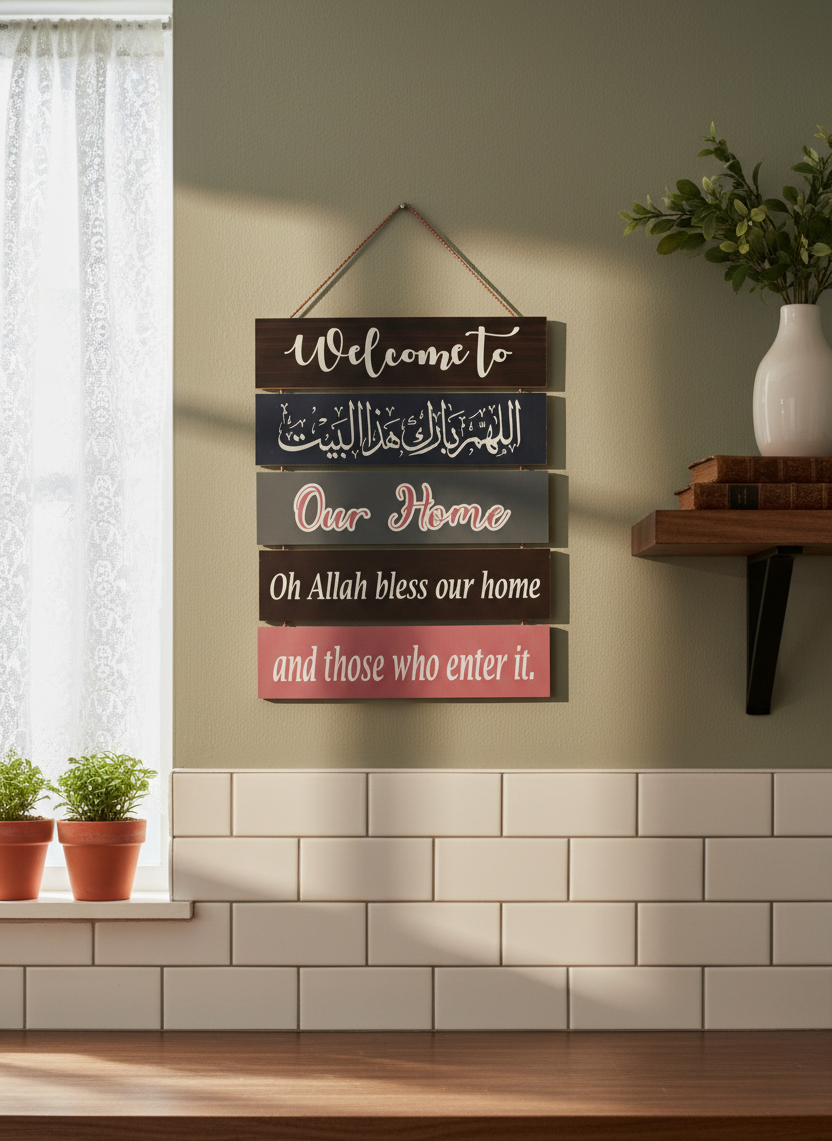Welcome to Our Home Wall Hanging Sign with Arabic Dua