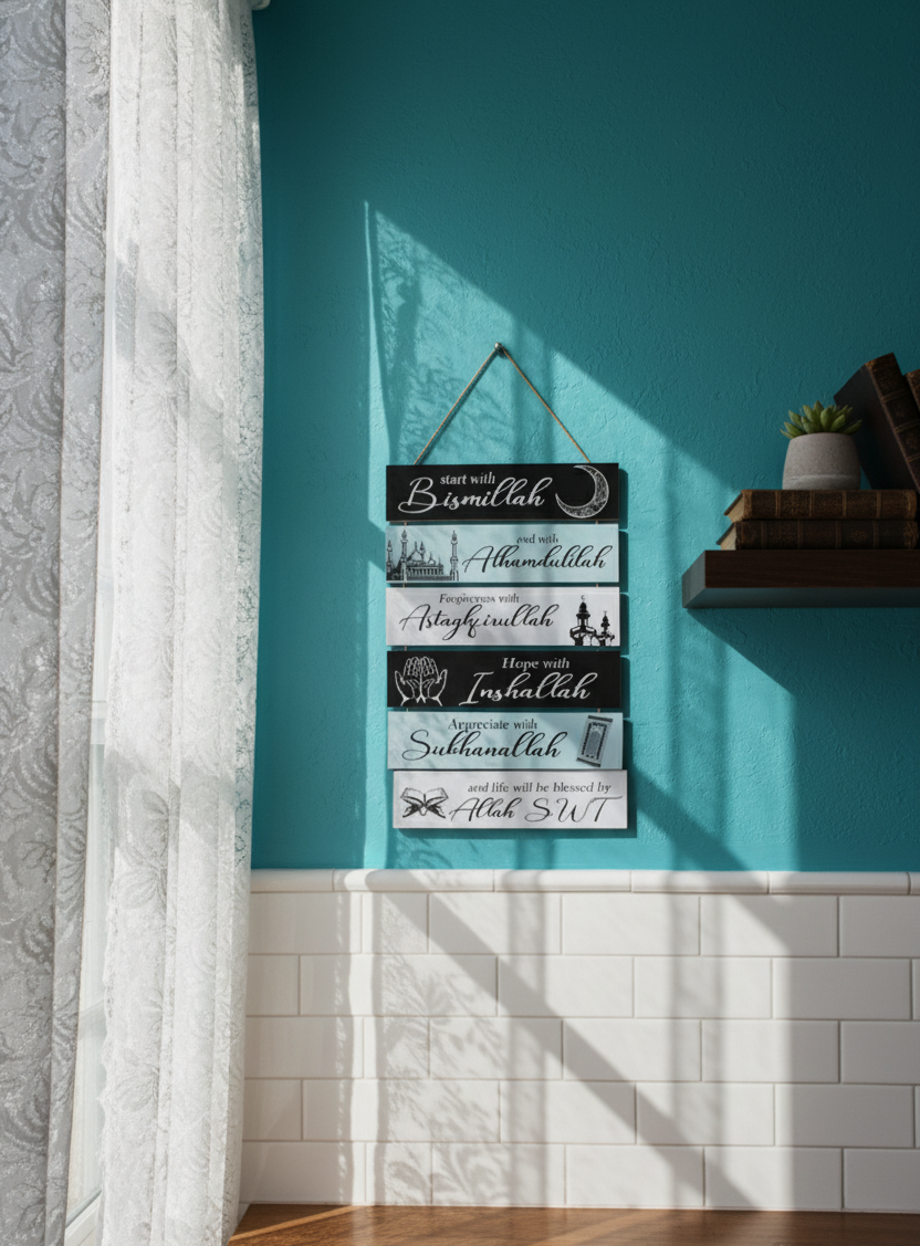 Islamic Daily Reminders Hanging Sign - Bismillah, Alhamdulillah, Inshallah Quotes