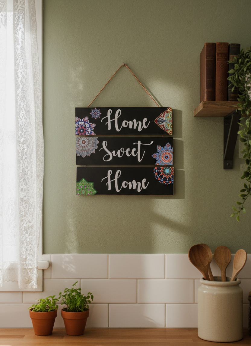 Home Sweet Home Wall Decor Sign with Mandala Accents
