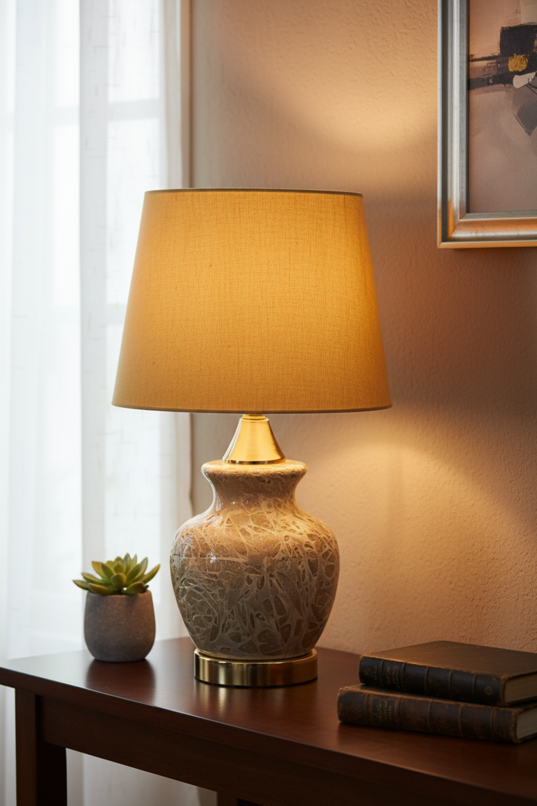 Luxe Textured Glass Vase Lamp Base - Gold Crackle Finish with Polished Brass Accents (Pair)