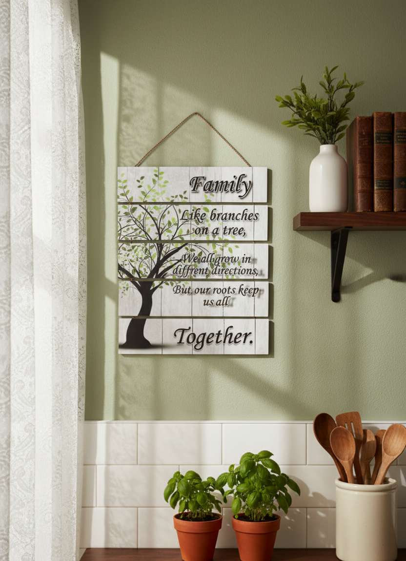 Family Tree Quote Wall Hanging Sign - "Roots Keep Us All Together