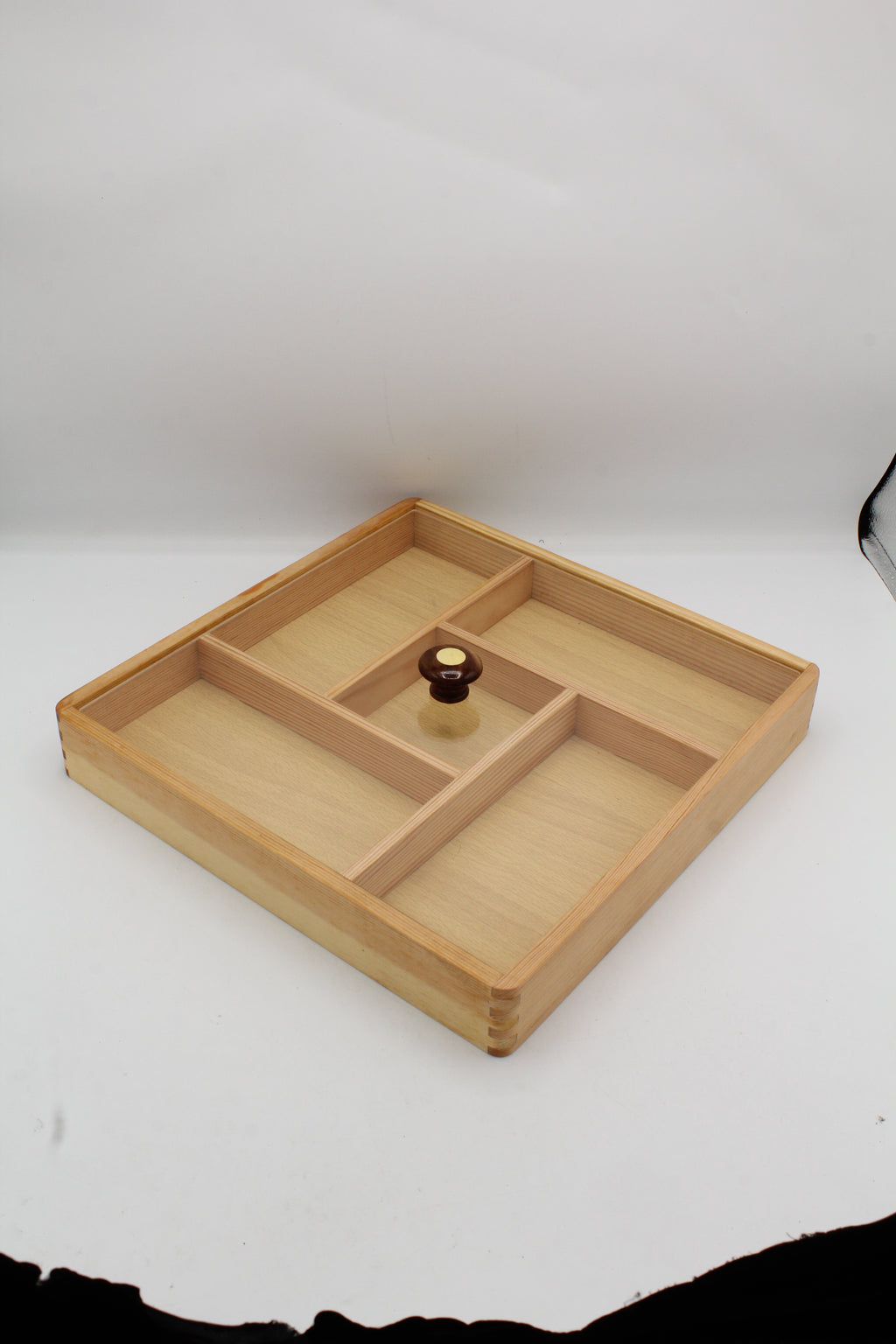 Artisan Wood Divided Serving Box with Lid