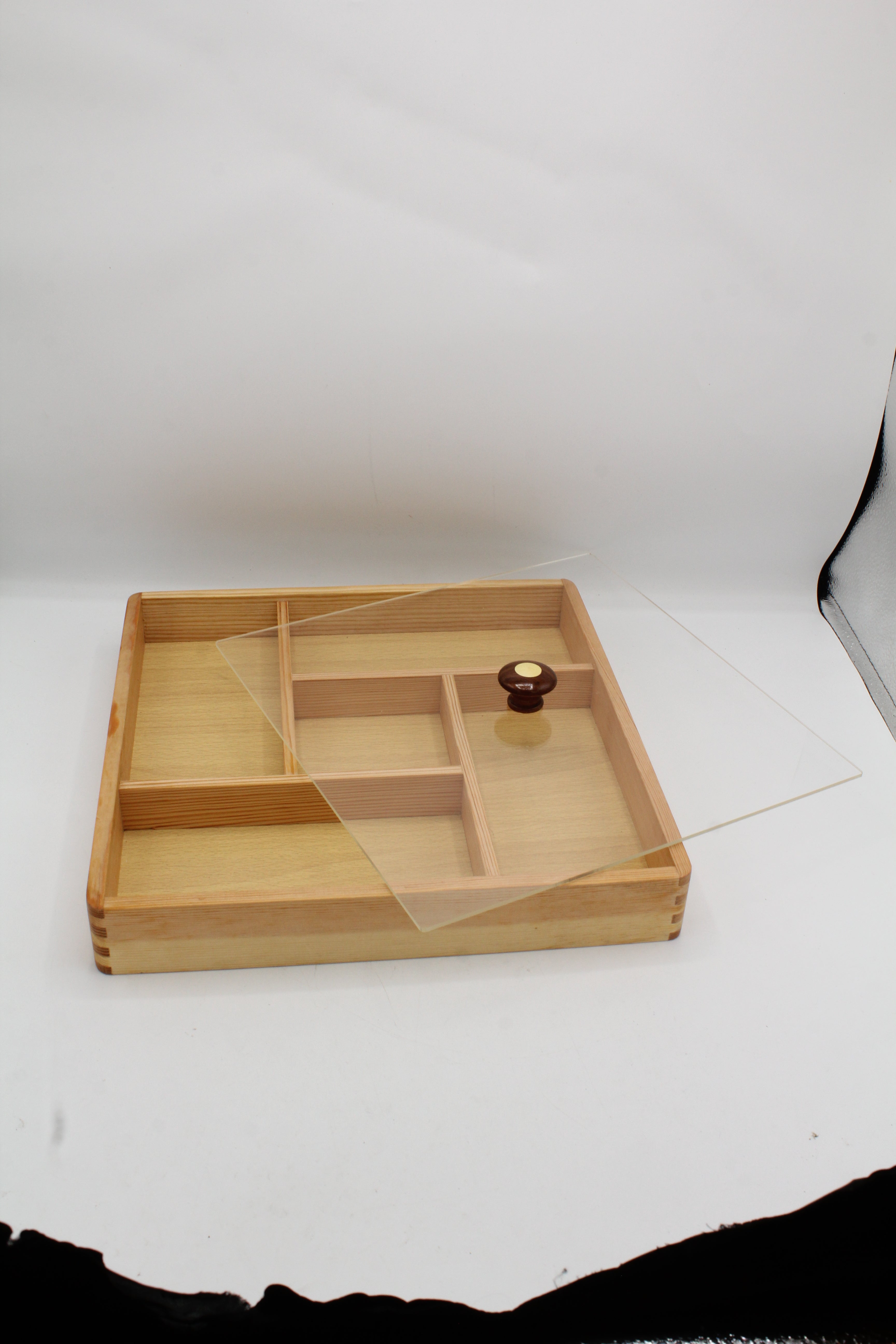 Artisan Wood Divided Serving Box with Lid