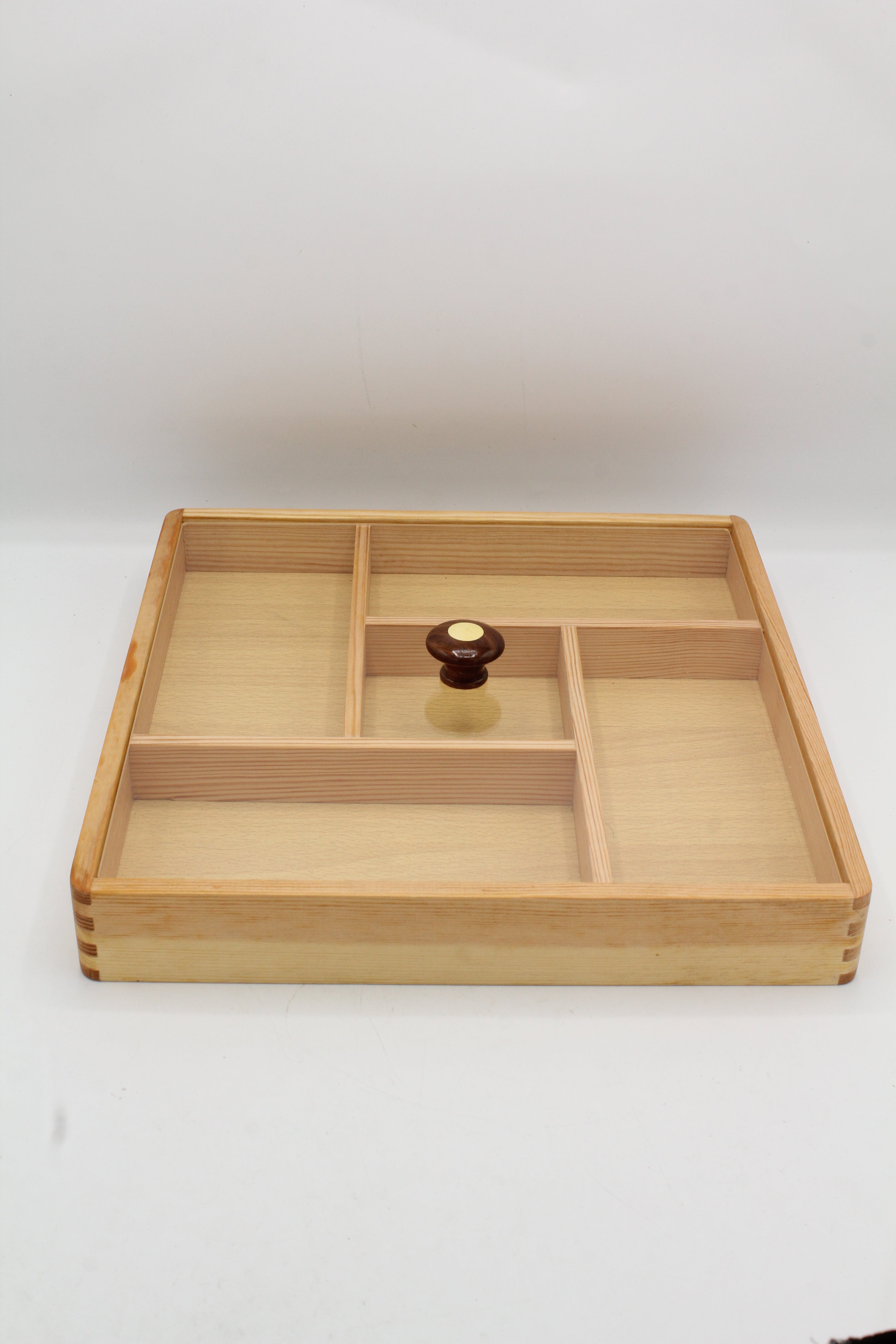 Artisan Wood Divided Serving Box with Lid