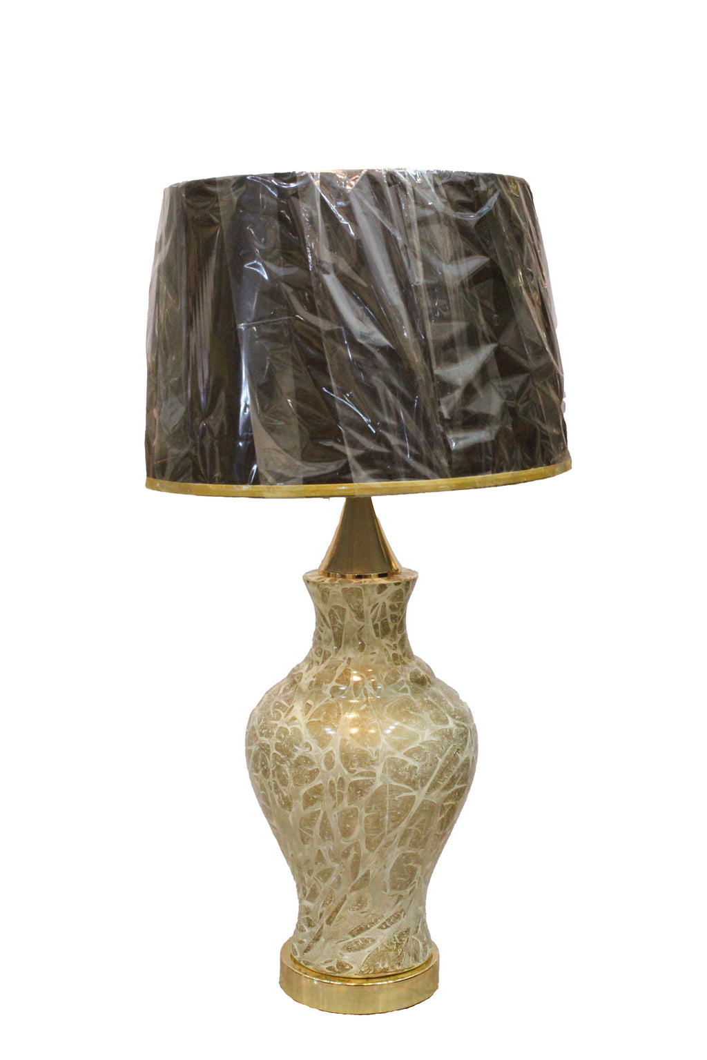 Art Deco Style Crackle Glaze Glass Lamp Base with Warm Gold Tones and Accents (Pair)