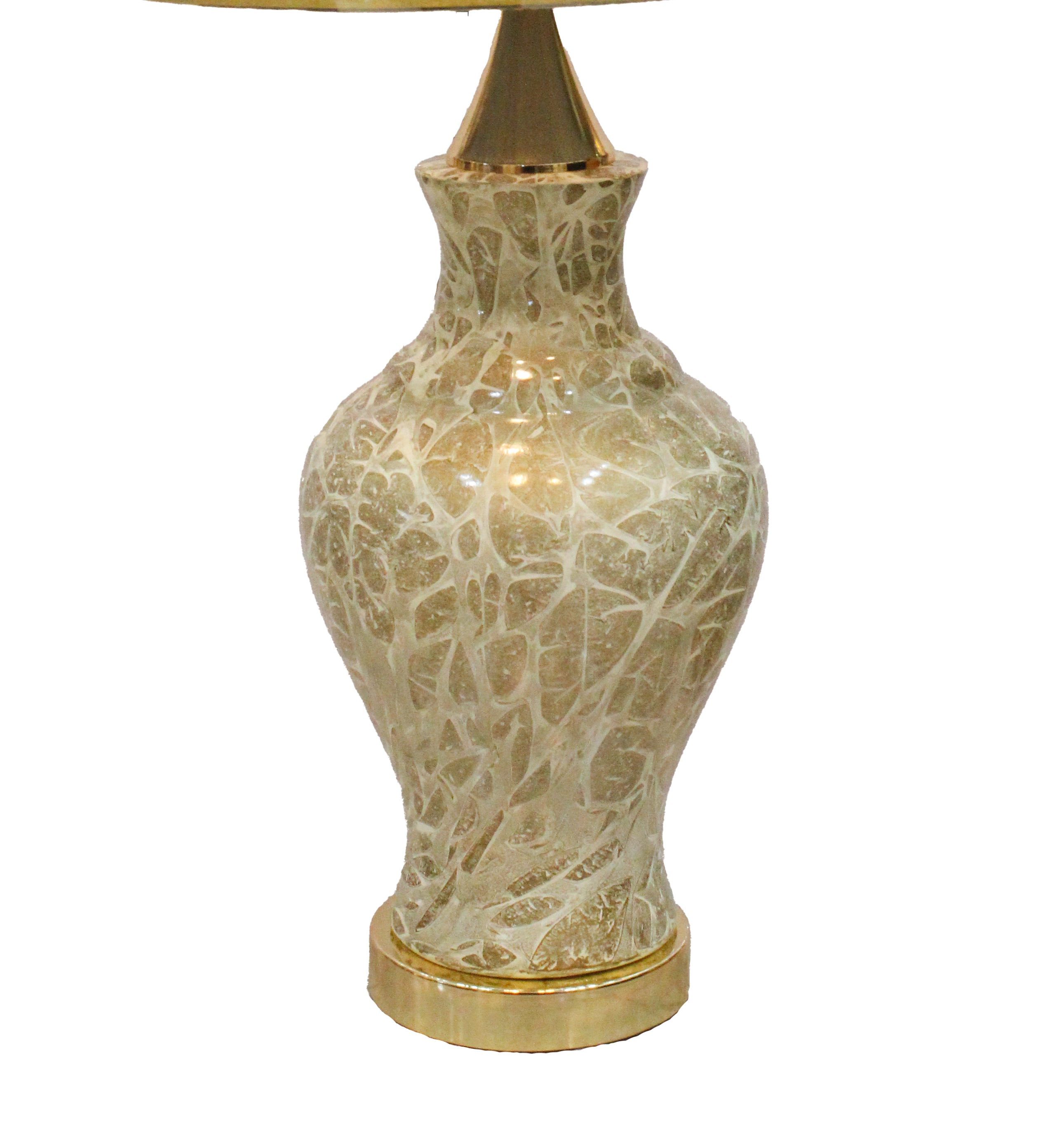 Art Deco Style Crackle Glaze Glass Lamp Base with Warm Gold Tones and Accents (Pair)