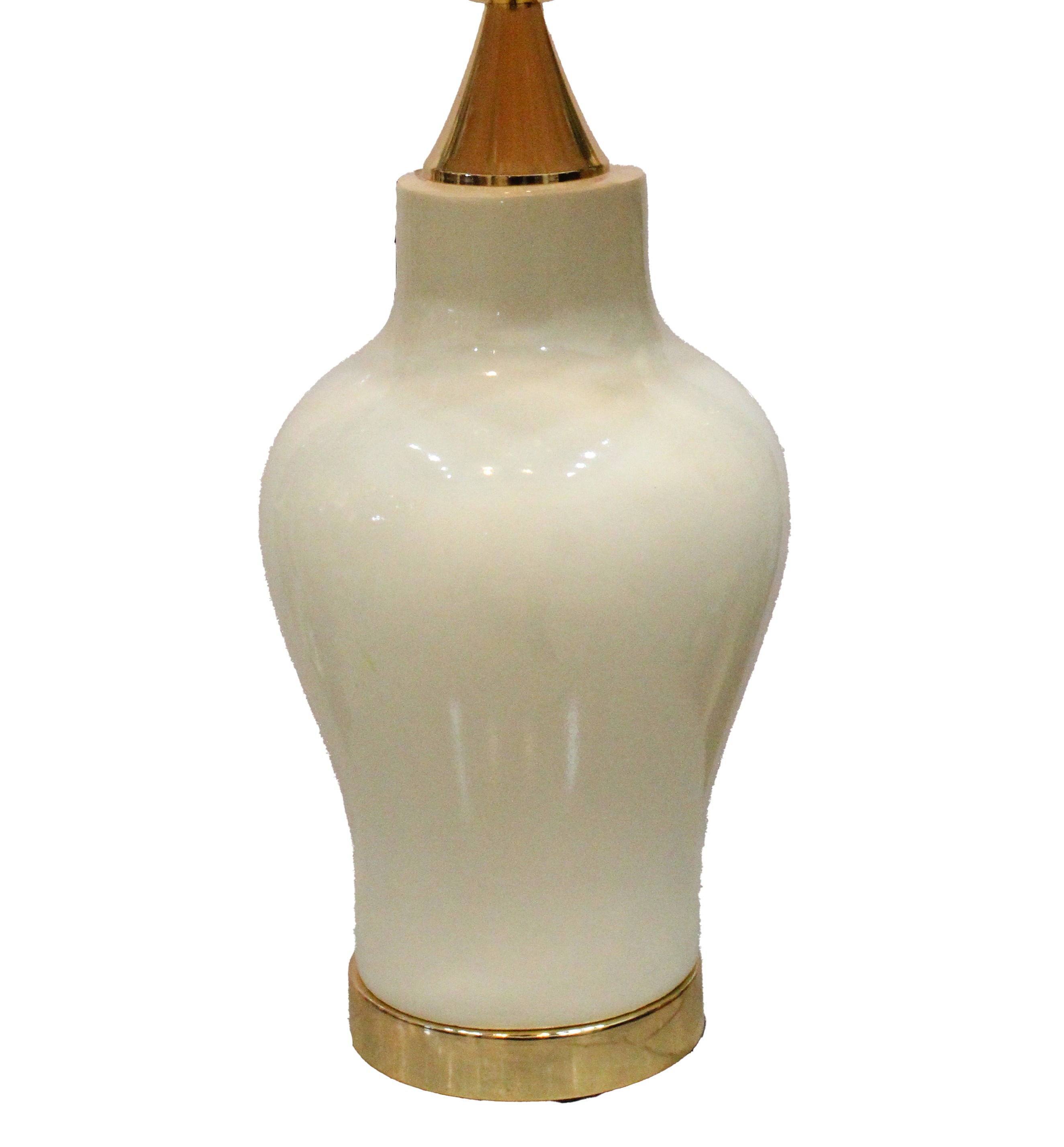 Classic Ivory Gloss Ceramic Table Lamp Base with Pleated Gold Finial & Accents (Pair)