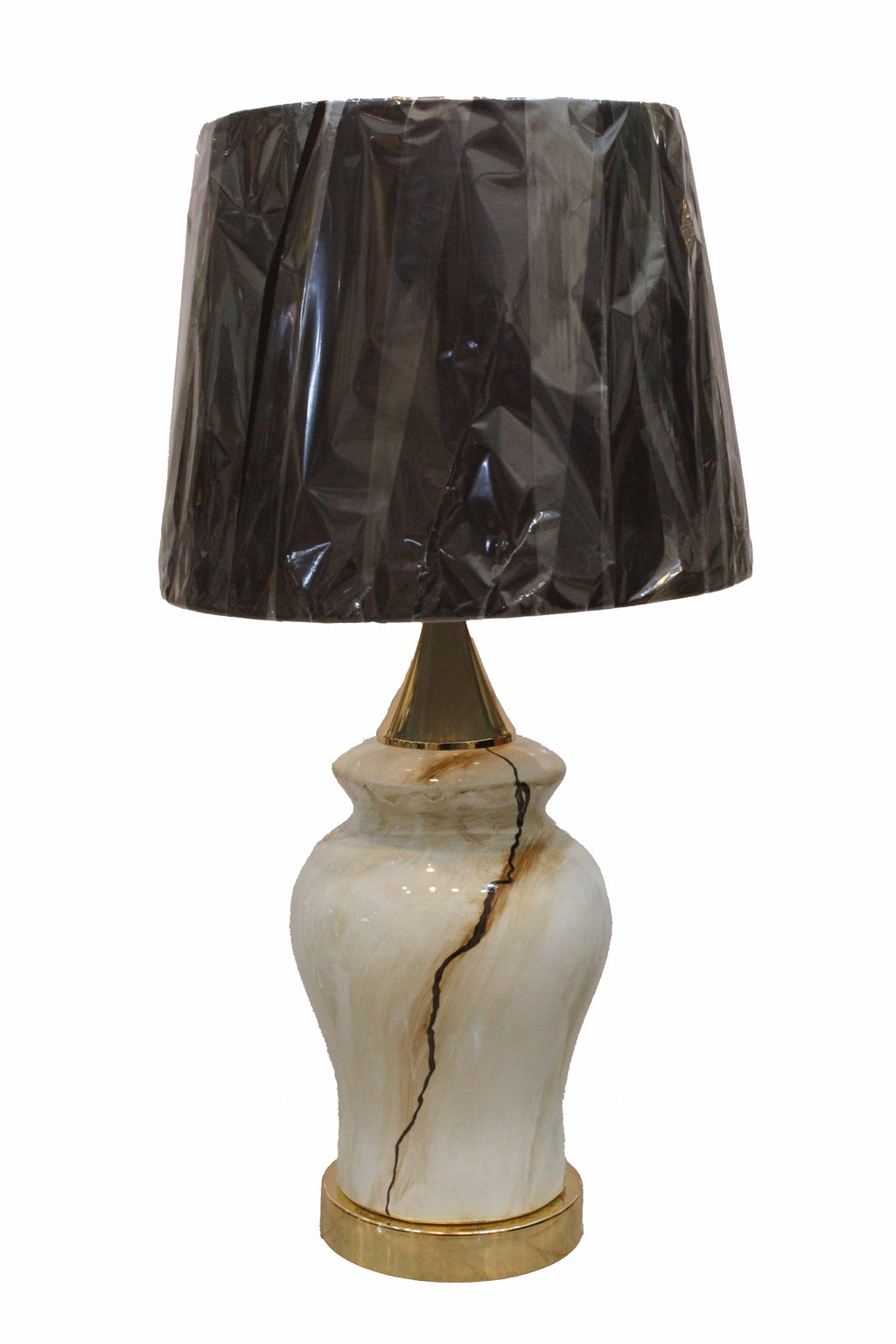 Artisan Marble-Look Ceramic Lamp Base with Vertical Brown Fissure and Gold Accents (Pair)