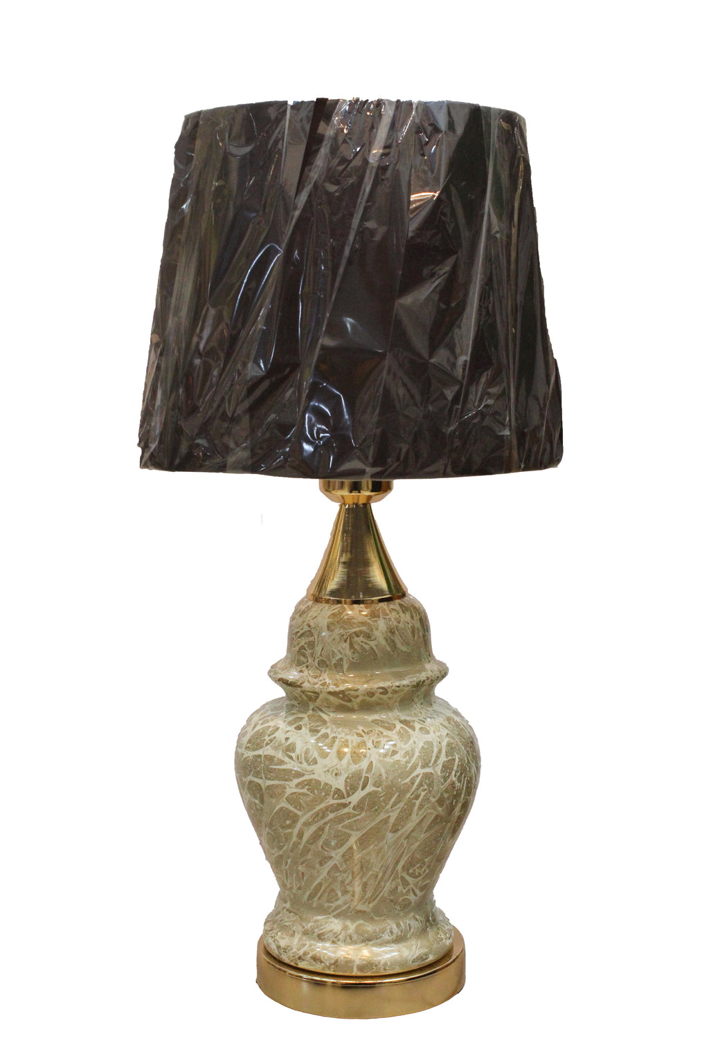 Elegant Crackle Glaze Ginger Jar Table Lamp Base with Polished Gold Accents (Pair)