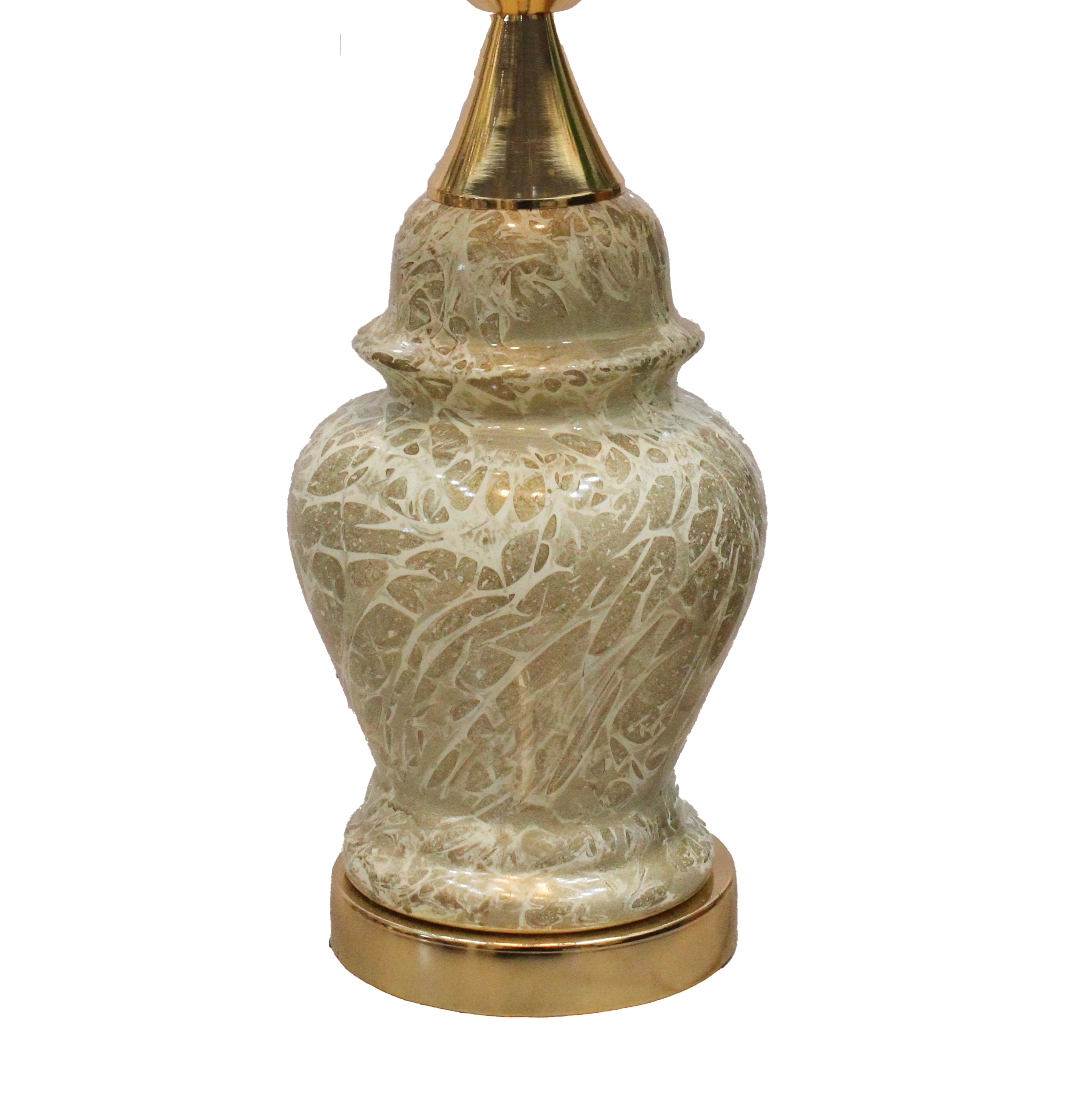 Elegant Crackle Glaze Ginger Jar Table Lamp Base with Polished Gold Accents (Pair)