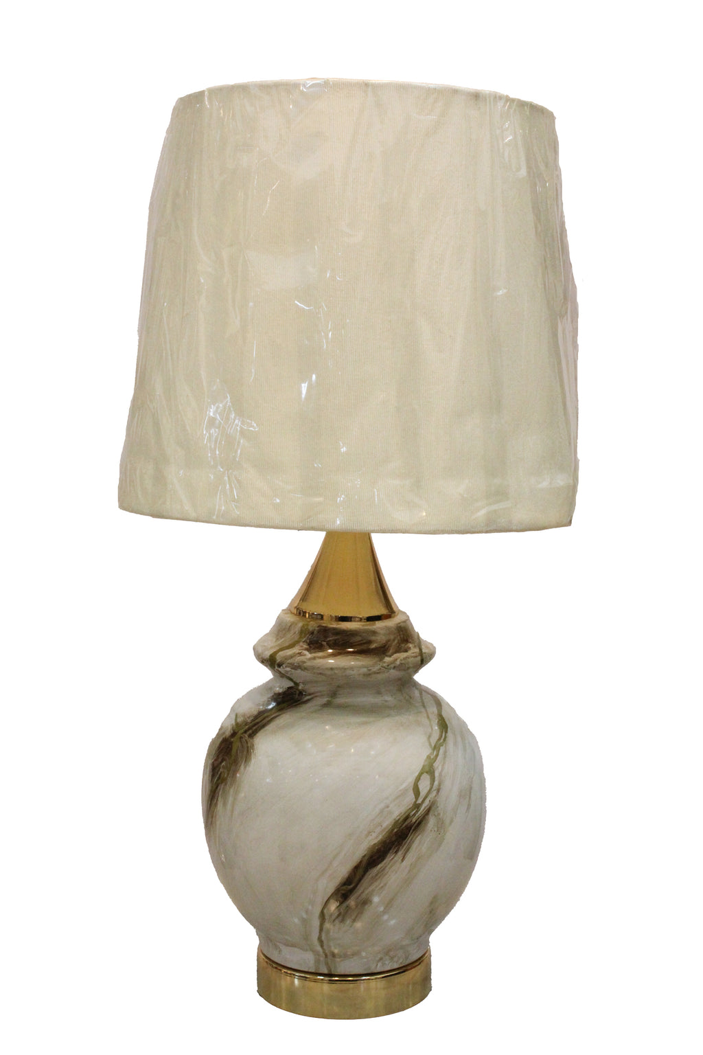 Luxury Marble-Look Ceramic Urn Lamp Base with Polished Brass Plinth and Finial (Pair)
