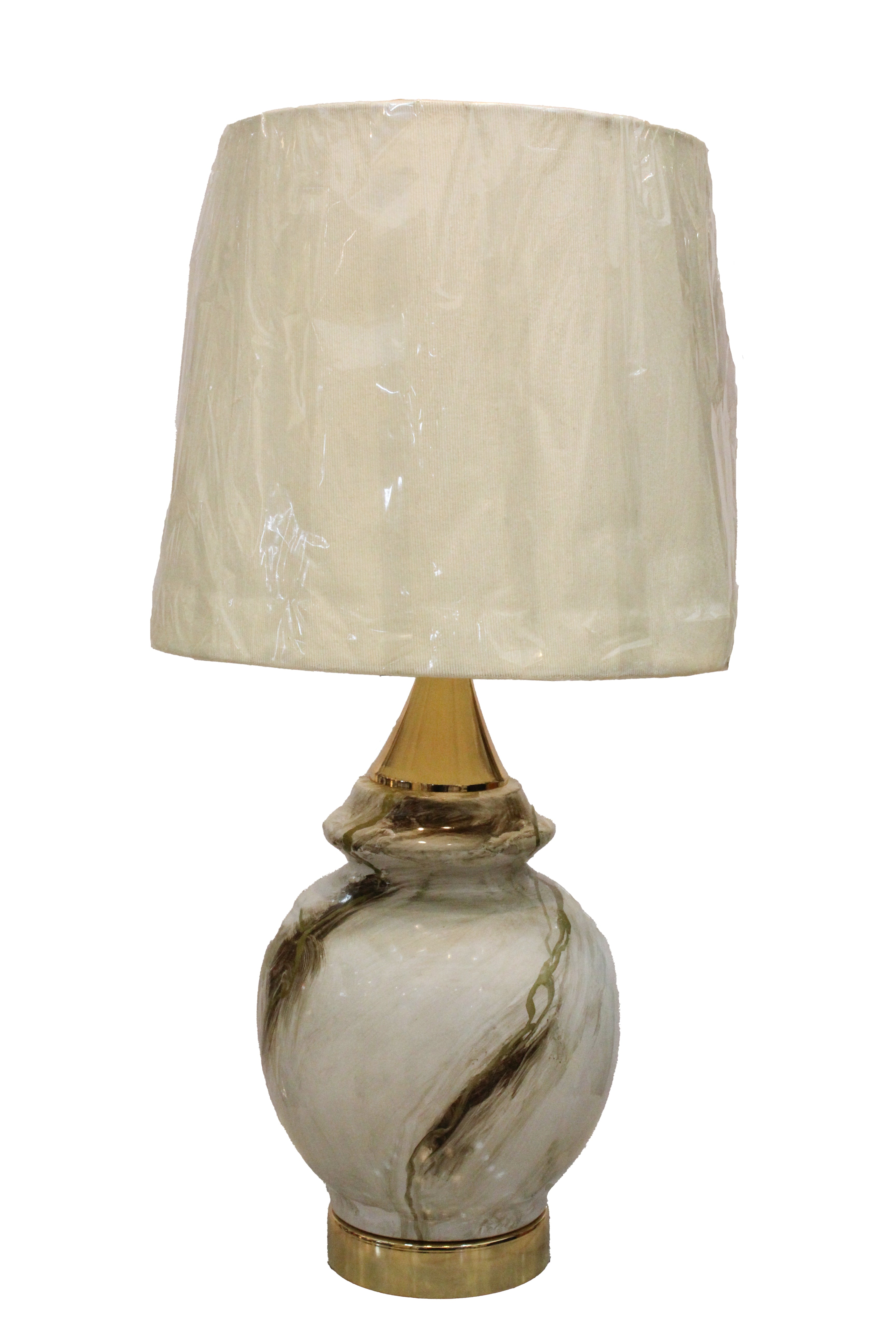 Luxury Marble-Look Ceramic Urn Lamp Base with Polished Brass Plinth and Finial (Pair)