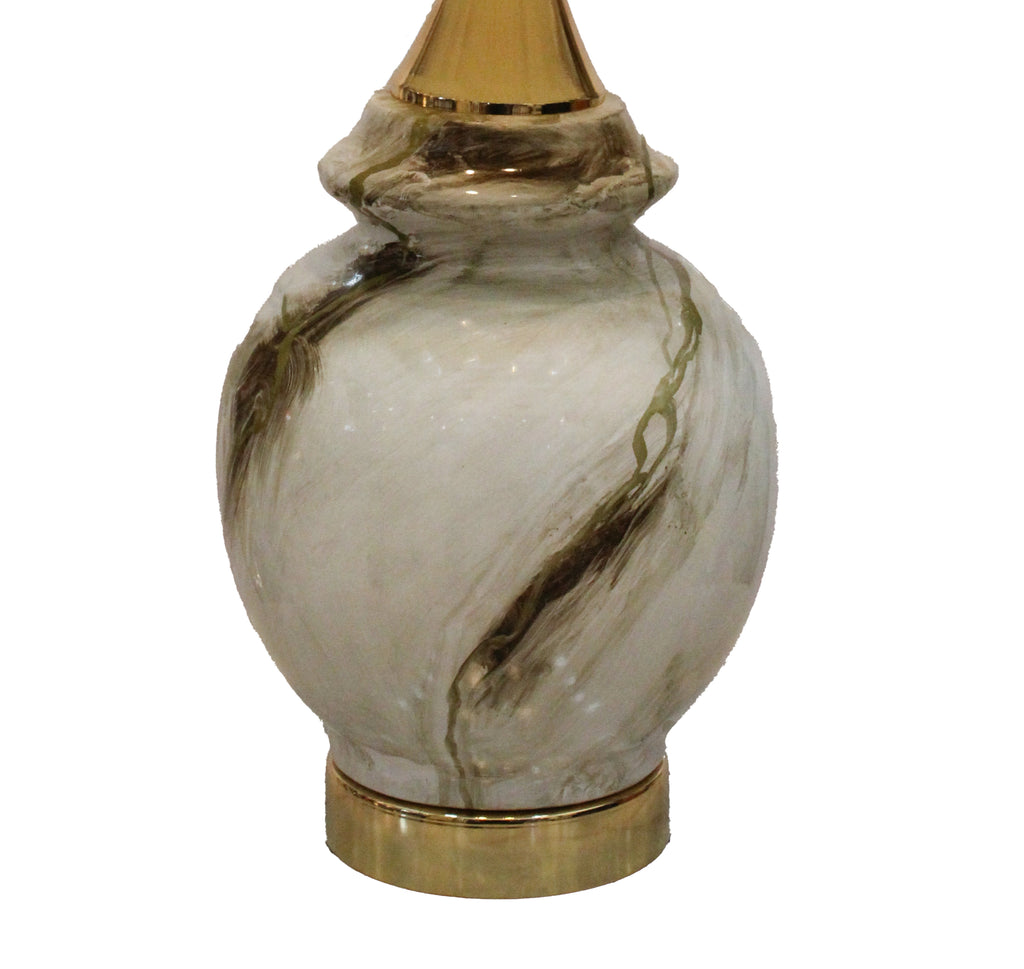 Luxury Marble-Look Ceramic Urn Lamp Base with Polished Brass Plinth and Finial (Pair)