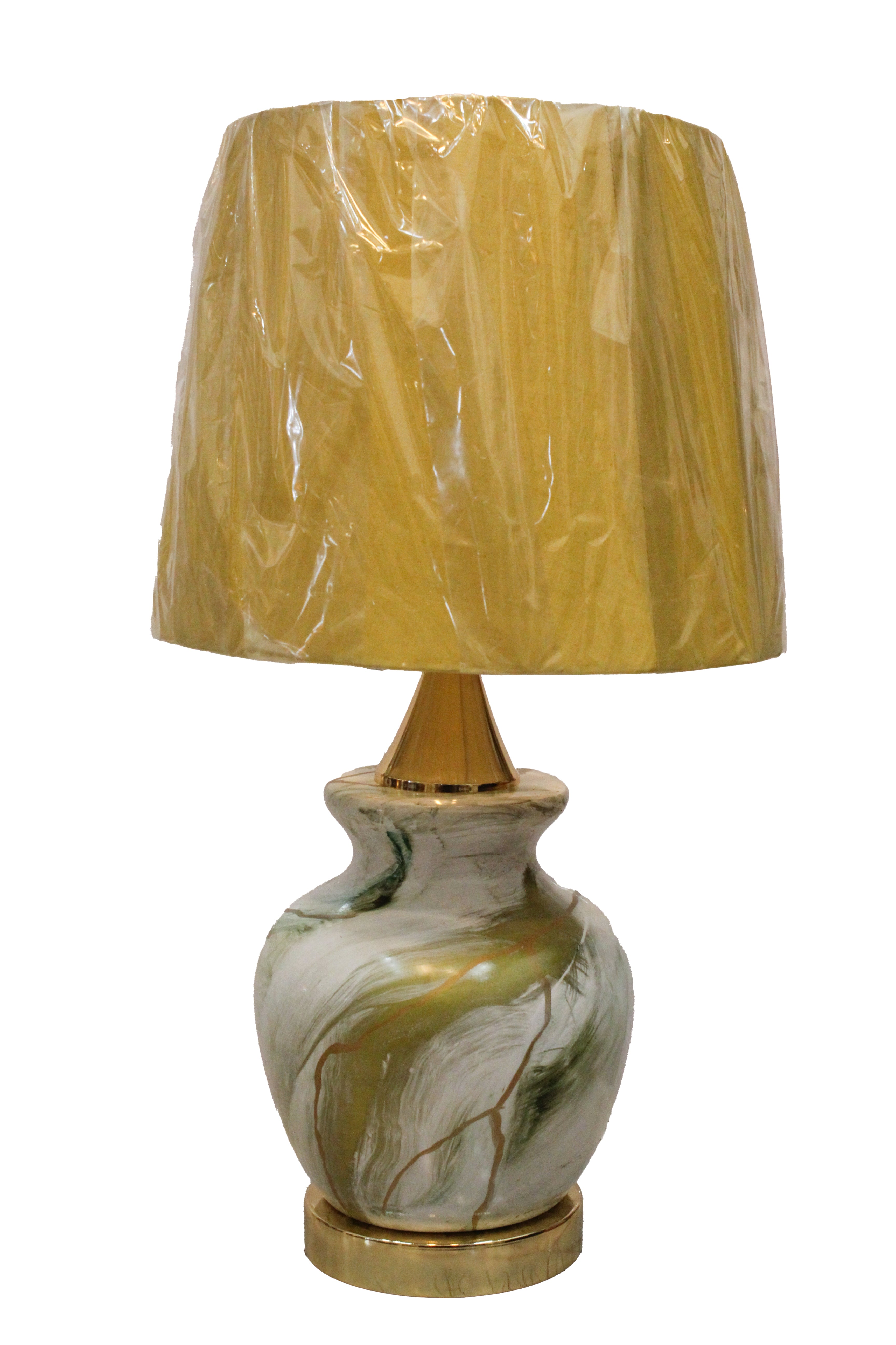 Designer Ceramic Urn Table Lamp Base with Swirling Green and Gold Agate/Marble Finish (Pair)