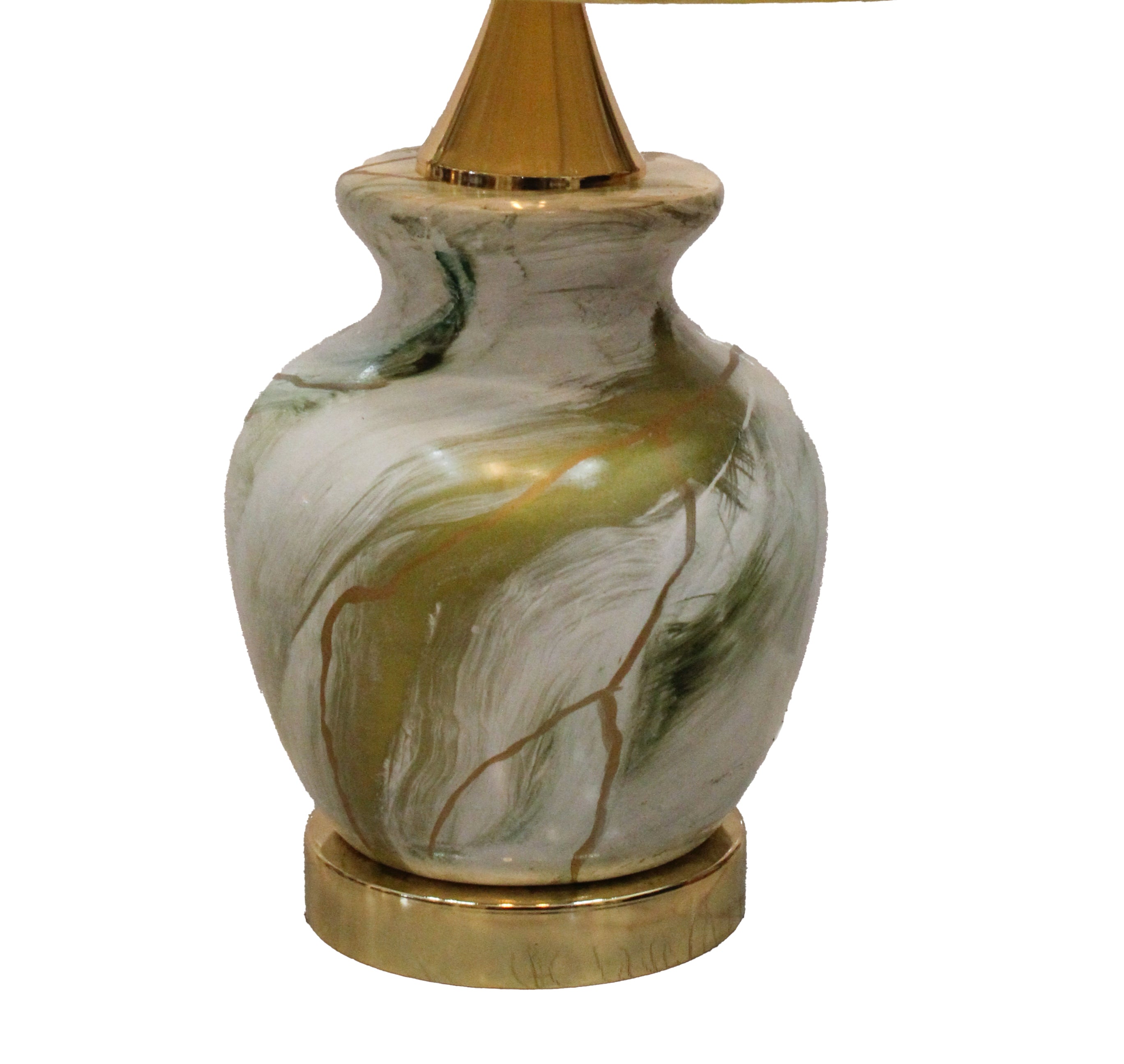Designer Ceramic Urn Table Lamp Base with Swirling Green and Gold Agate/Marble Finish (Pair)