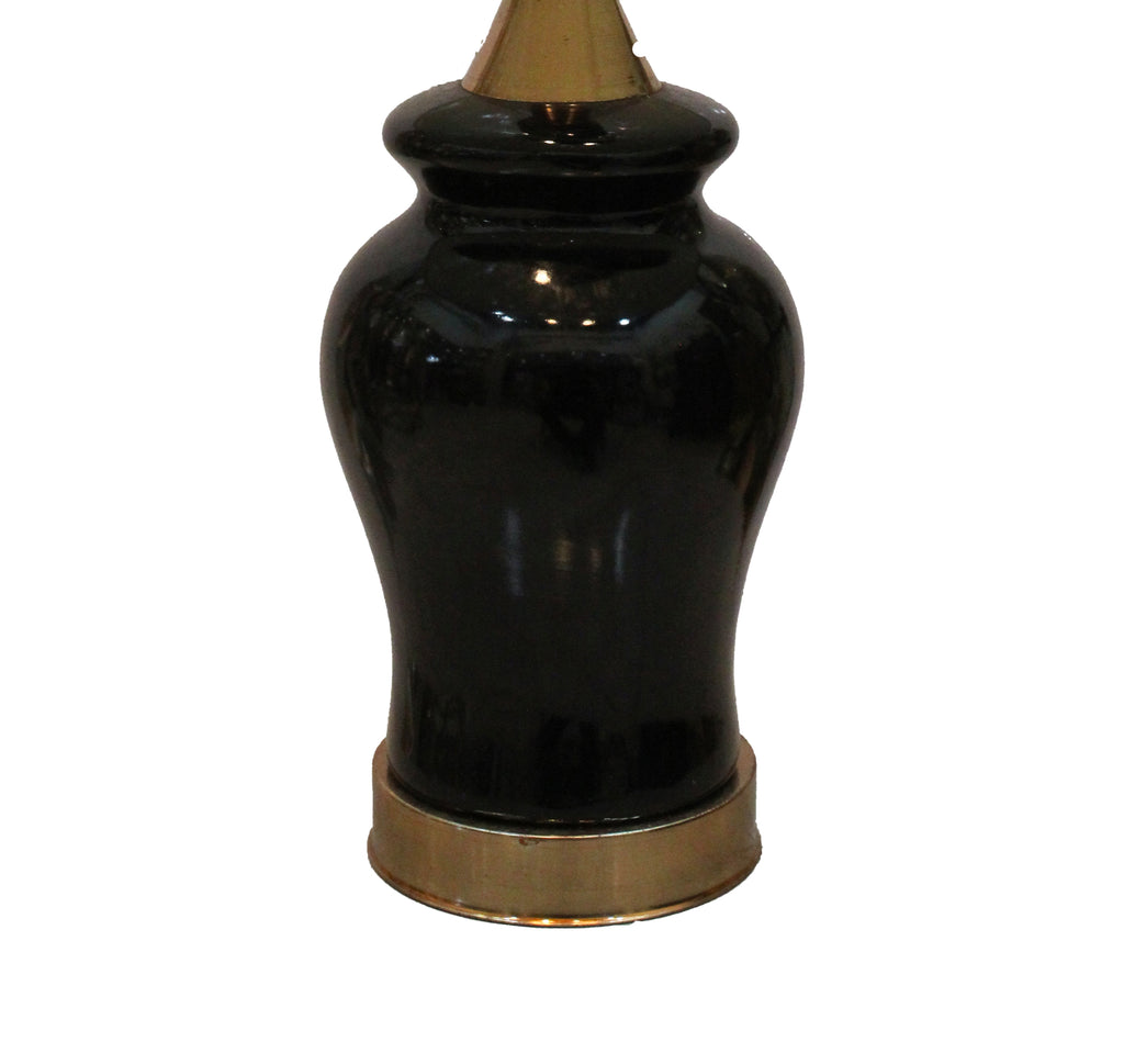 Elegant High-Gloss Black Ginger Jar Lamp with Polished Brass Plinth and Cream Shade (Pair)