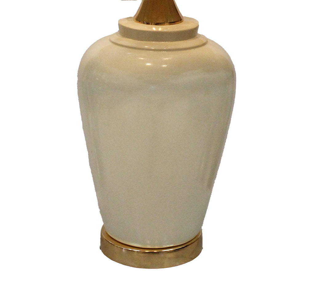 Elegant Cream Glaze Urn Table Lamp with Tapered Gold-Tone Shade and Brass Base (Pair)