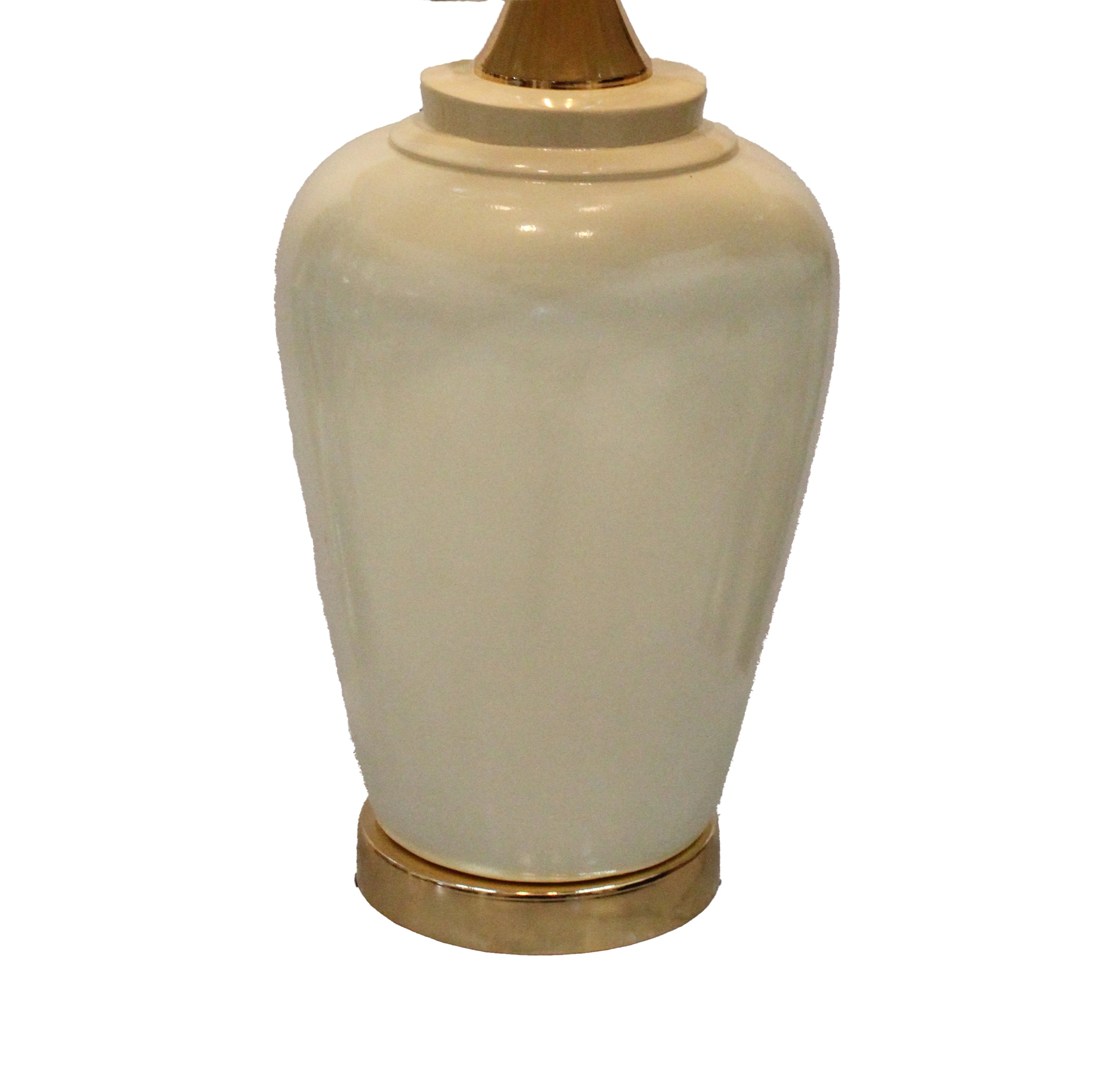 Elegant Cream Glaze Urn Table Lamp with Tapered Gold-Tone Shade and Brass Base (Pair)
