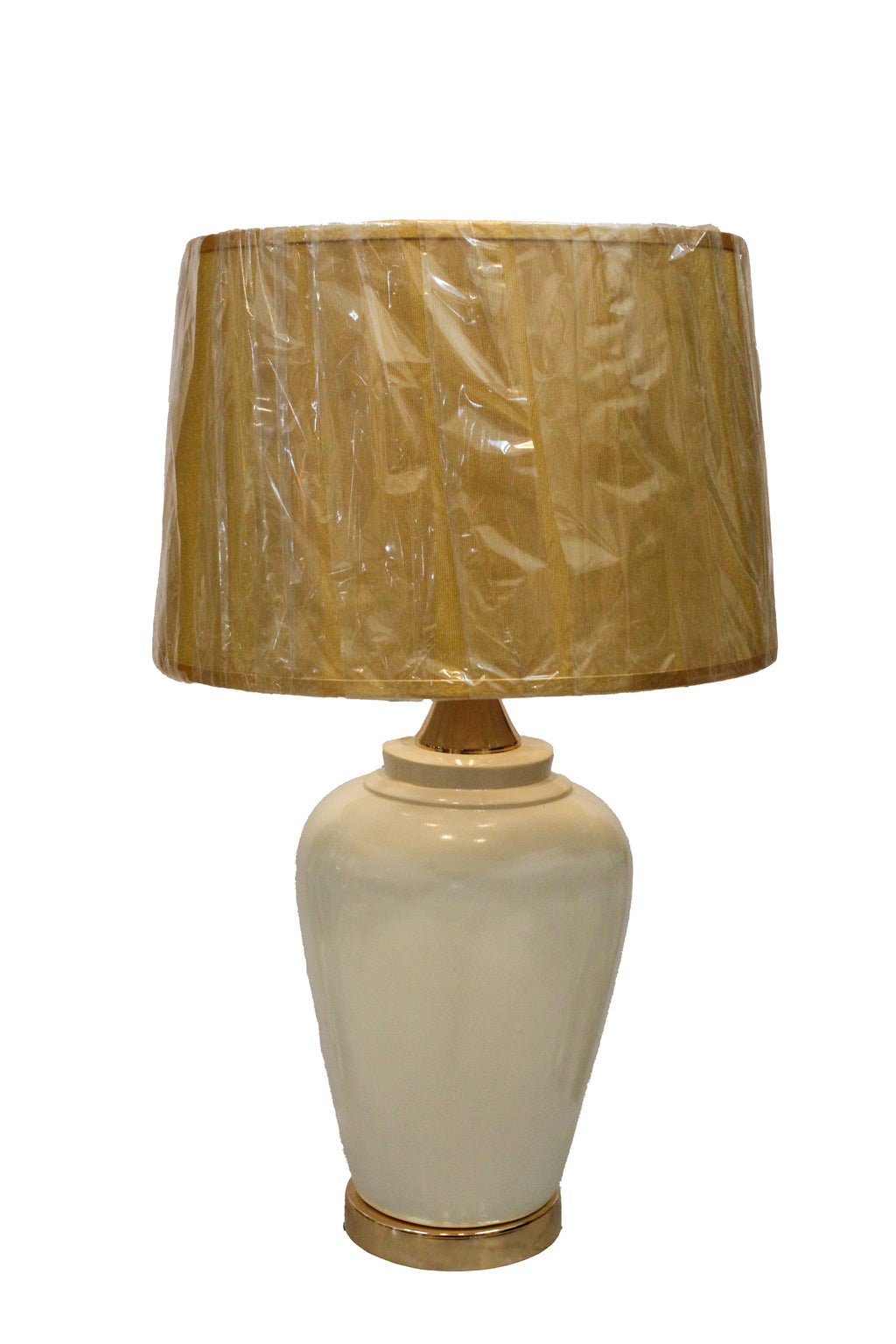 Elegant Cream Glaze Urn Table Lamp with Tapered Gold-Tone Shade and Brass Base (Pair)
