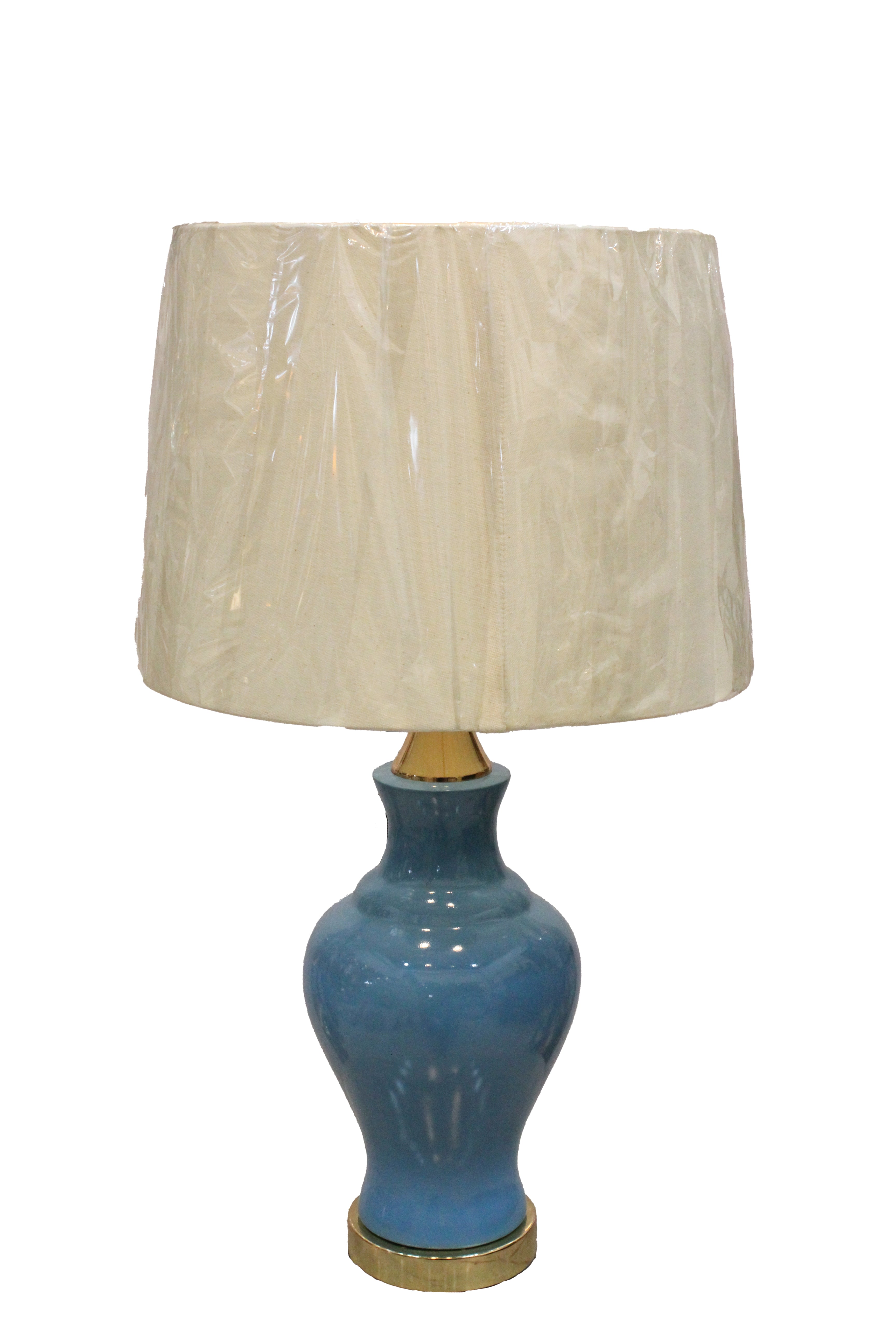 Coastal Blue Ceramic Ginger Jar Lamp Base with Glossy Finish and Brass Accents (Pair)