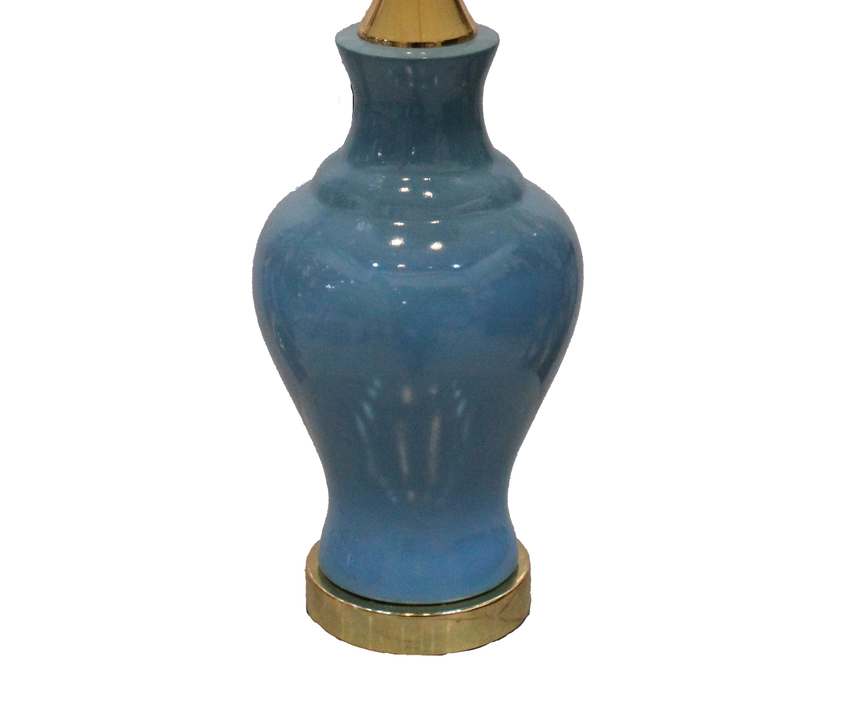 Coastal Blue Ceramic Ginger Jar Lamp Base with Glossy Finish and Brass Accents (Pair)