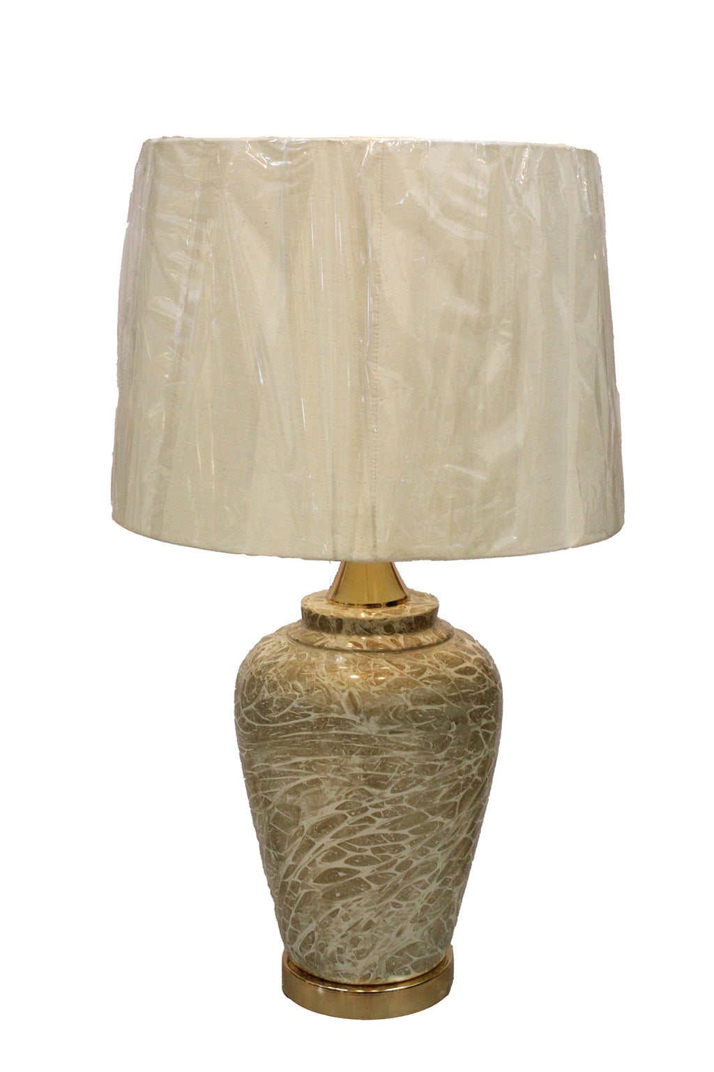 Tall Ceramic Urn Lamp Base with Champagne Gold Crackle Finish and Polished Brass Plinth (Pair)