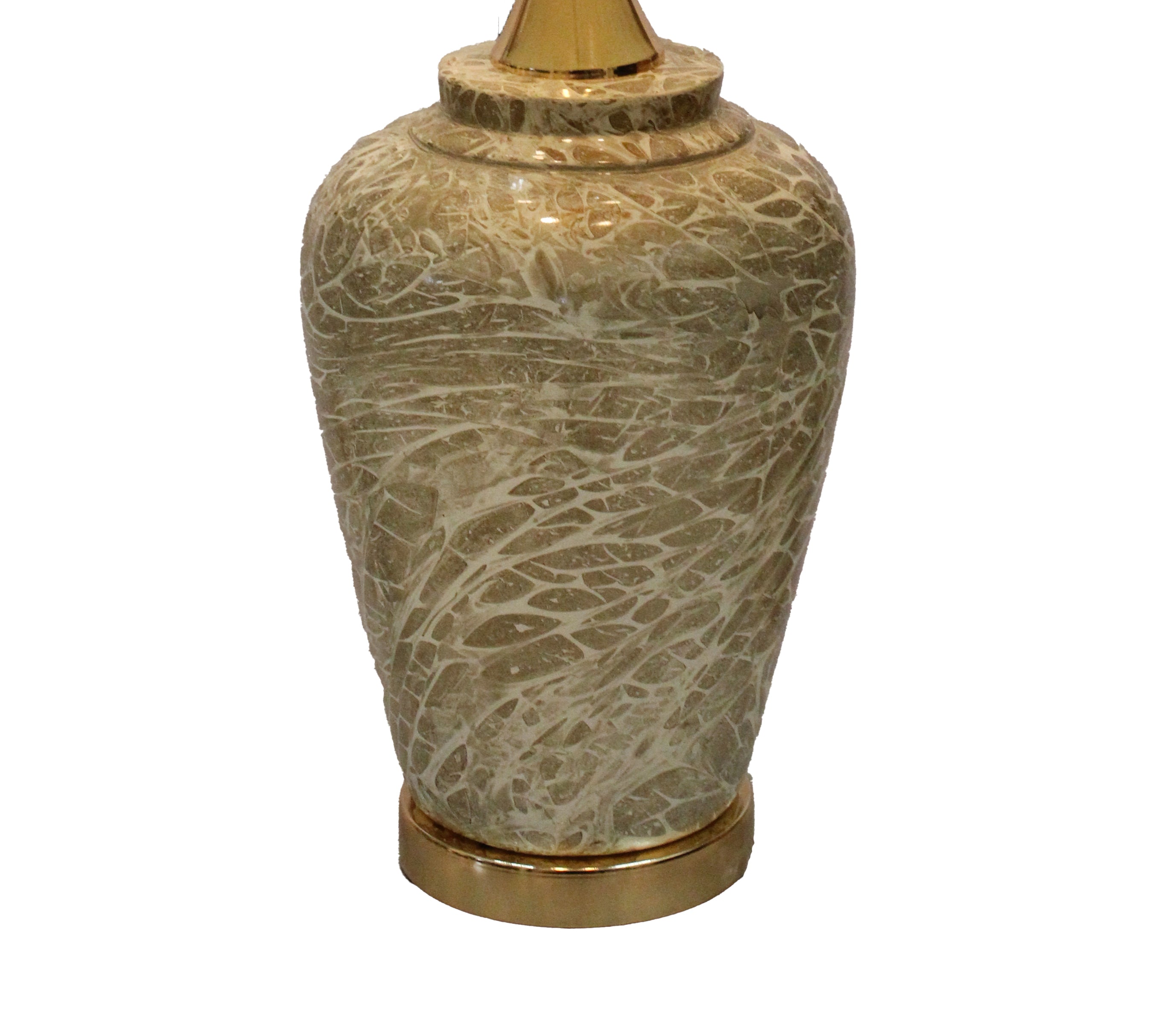Tall Ceramic Urn Lamp Base with Champagne Gold Crackle Finish and Polished Brass Plinth (Pair)