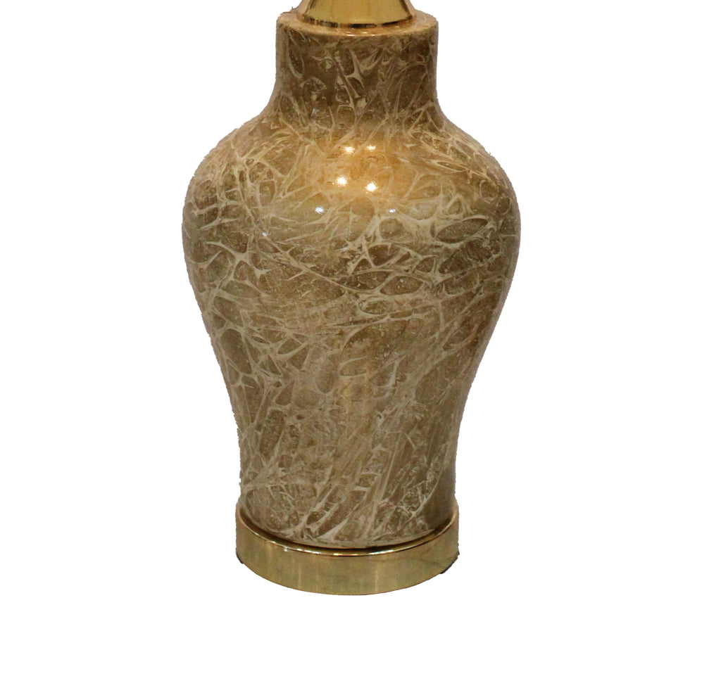 Tall Tapered Ceramic Lamp Base with Warm Gold Crackle Glaze and Brass Plinth (Pair)