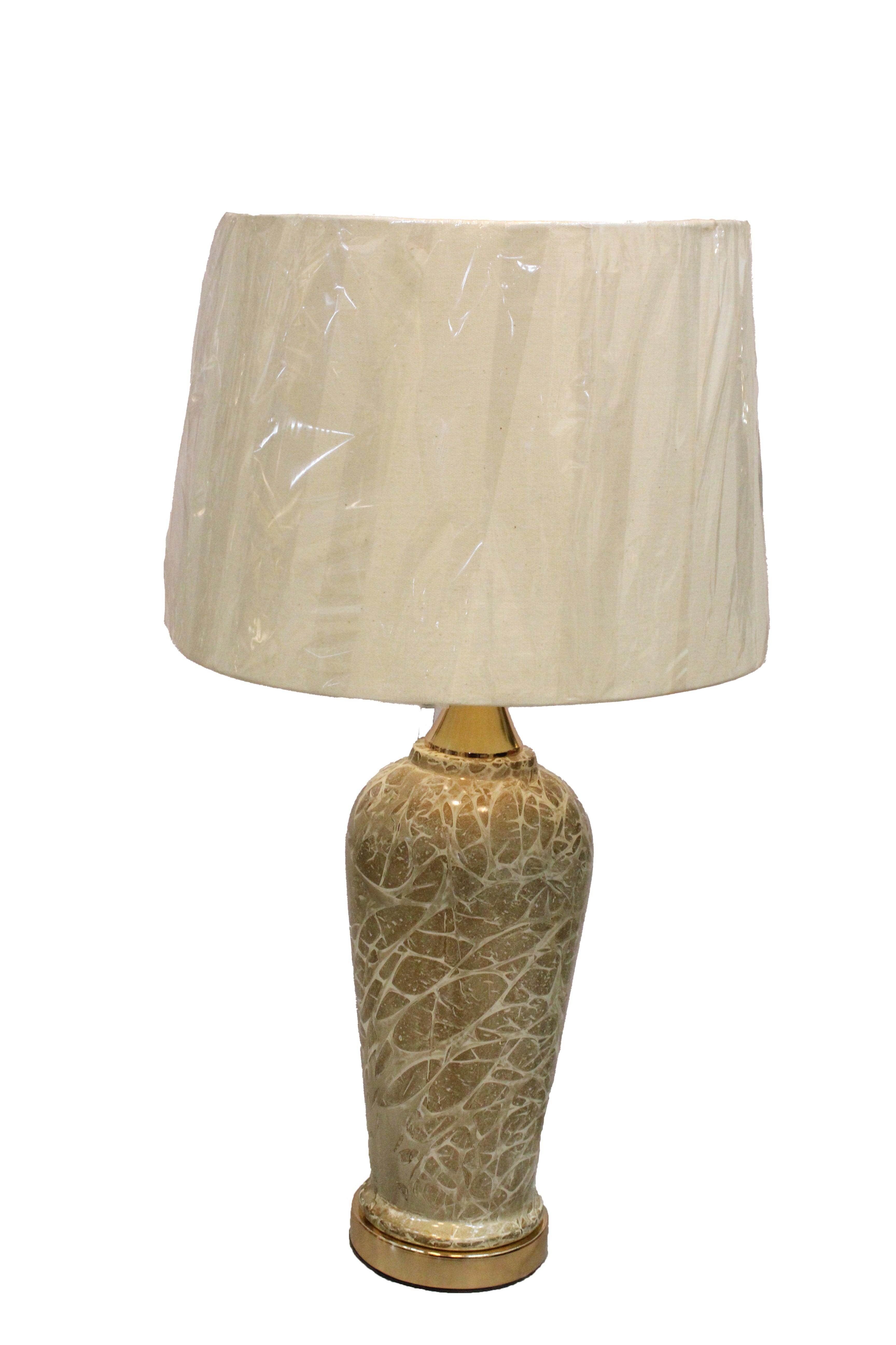 Slender Tall Urn Lamp Base with Warm Ivory Crackle Glaze and Polished Brass Plinth (Pair)