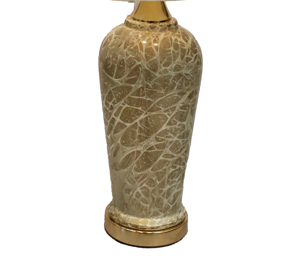 Slender Tall Urn Lamp Base with Warm Ivory Crackle Glaze and Polished Brass Plinth (Pair)