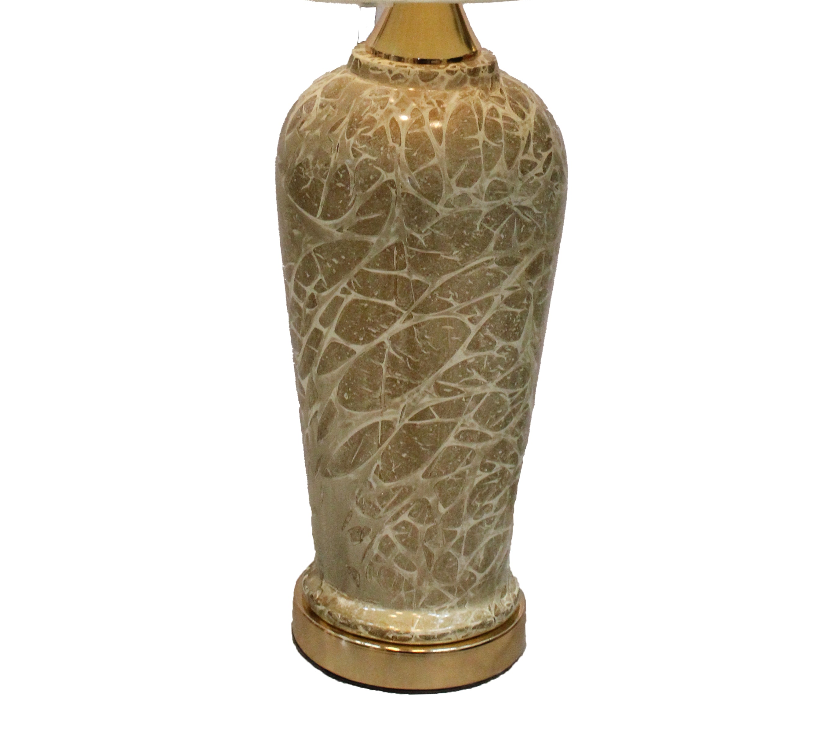 Slender Tall Urn Lamp Base with Warm Ivory Crackle Glaze and Polished Brass Plinth (Pair)