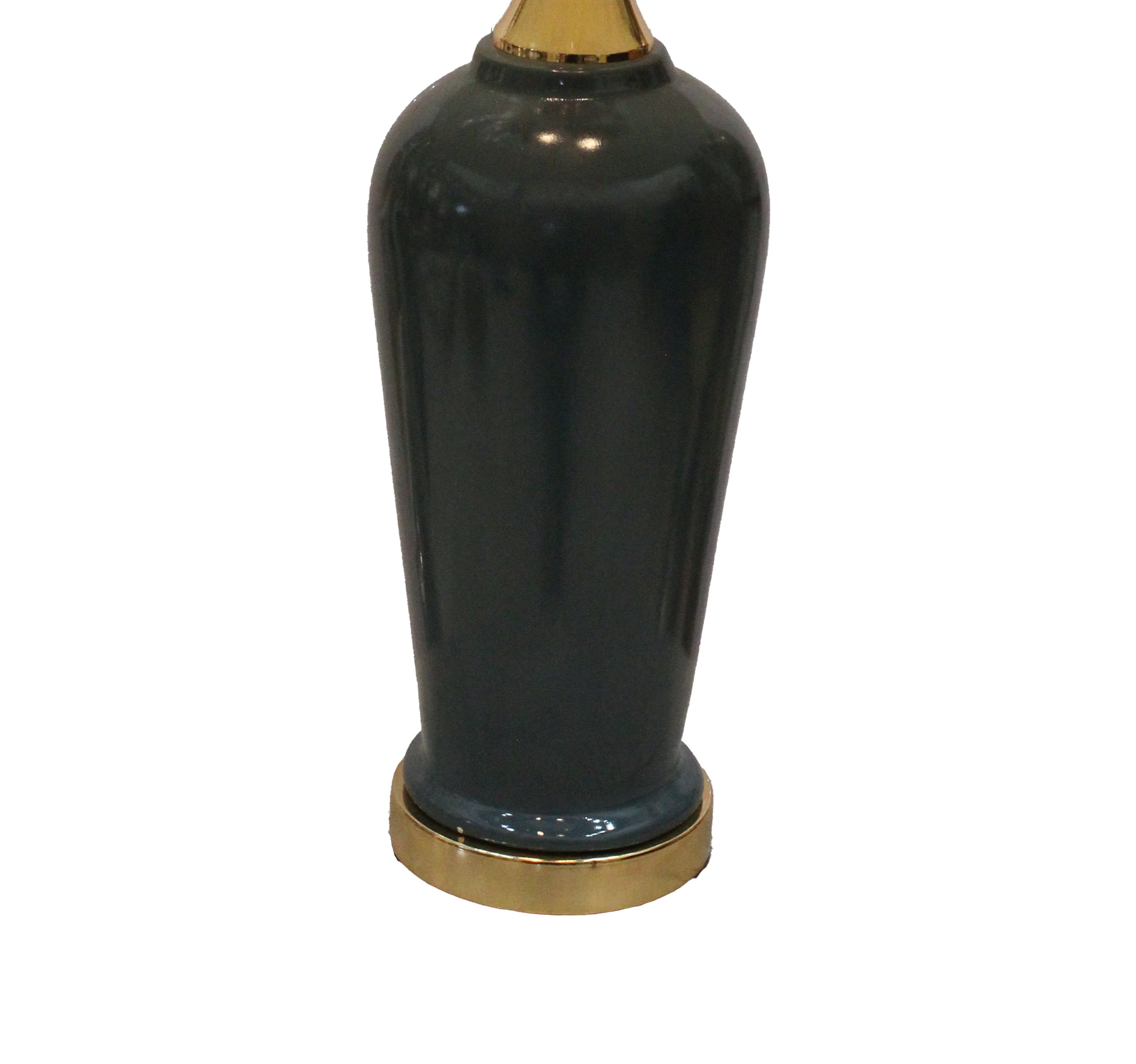Modern Tall Ceramic Lamp Base in Deep Forest Green/Slate Glaze with Polished Brass Plinth (Pair)