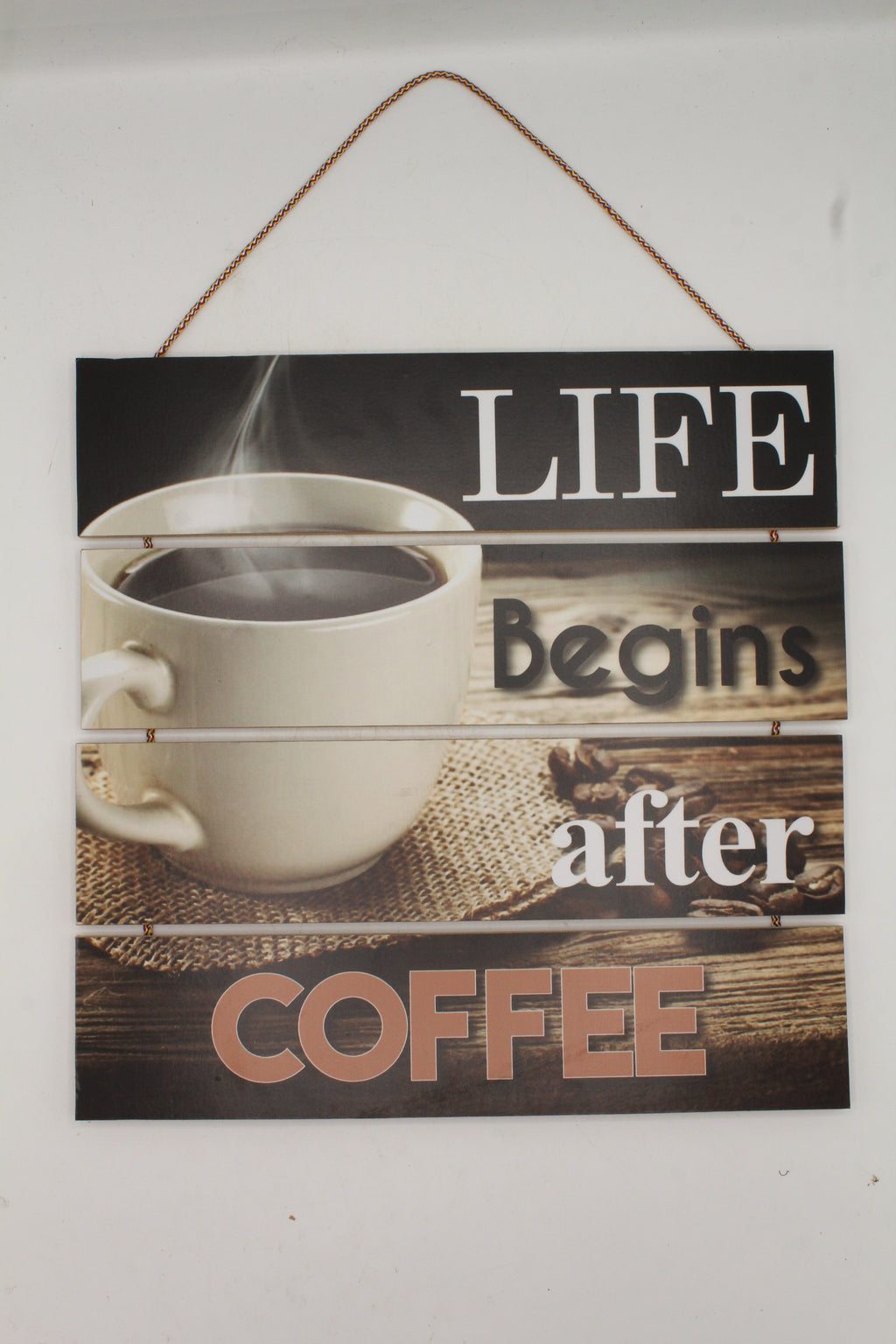 Rustic Coffee Lover Wall Art - "Life Begins After Coffee" Sign