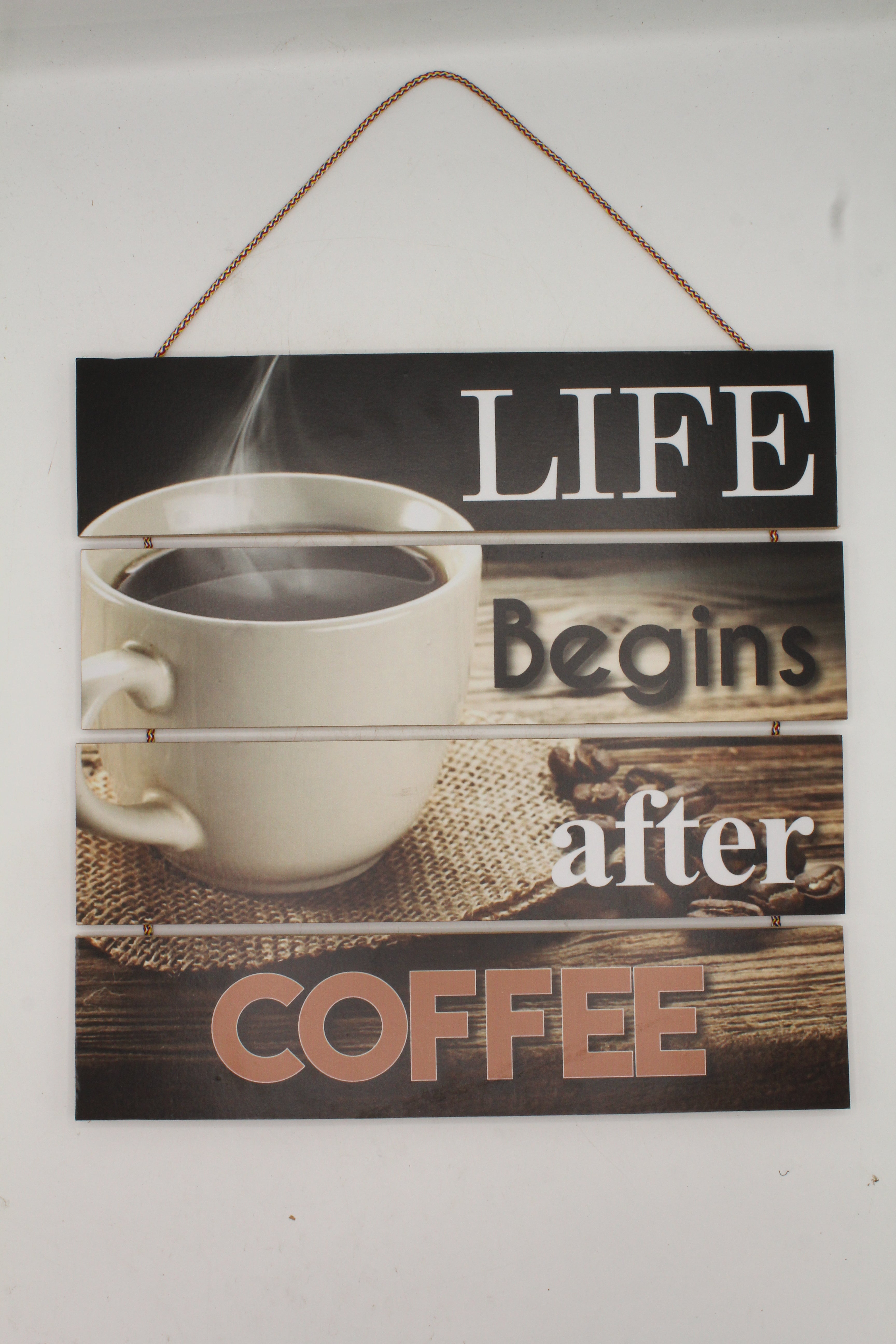 Rustic Coffee Lover Wall Art - "Life Begins After Coffee" Sign