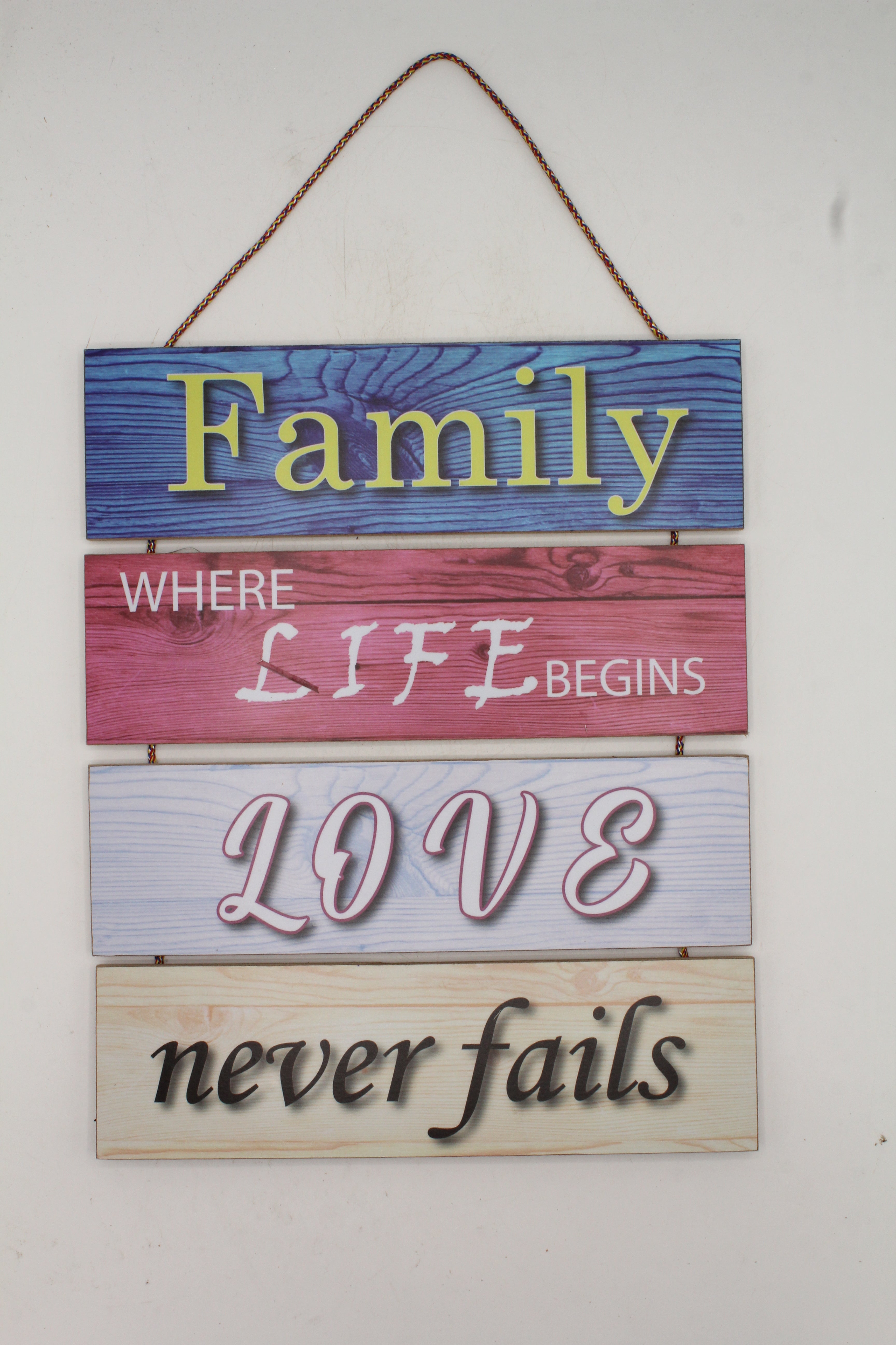 Family Love Inspirational Hanging Slat Sign - "Where Life Begins, Love Never Fails