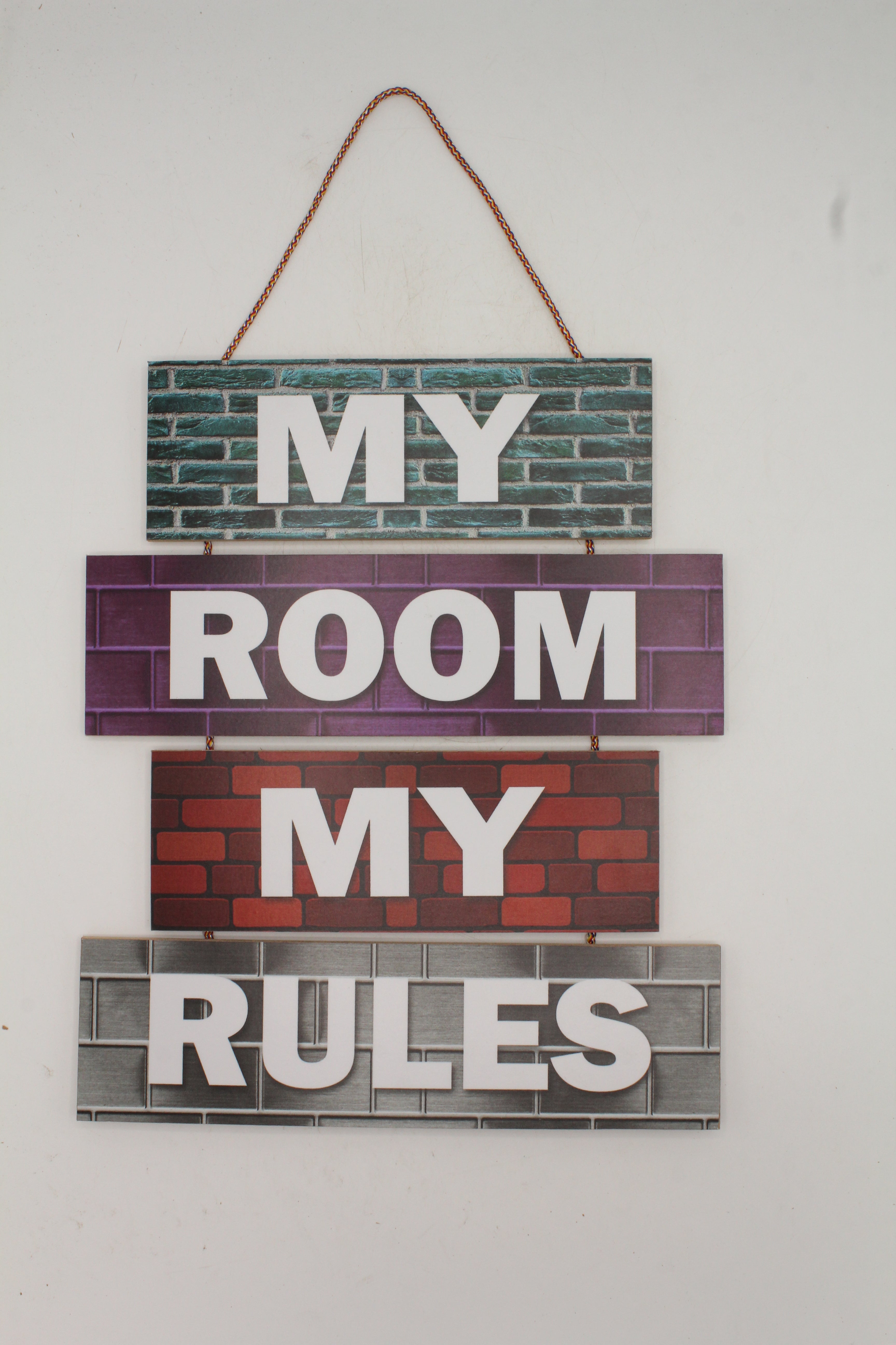 My Room My Rules" Brick Pattern Hanging Slat Sign