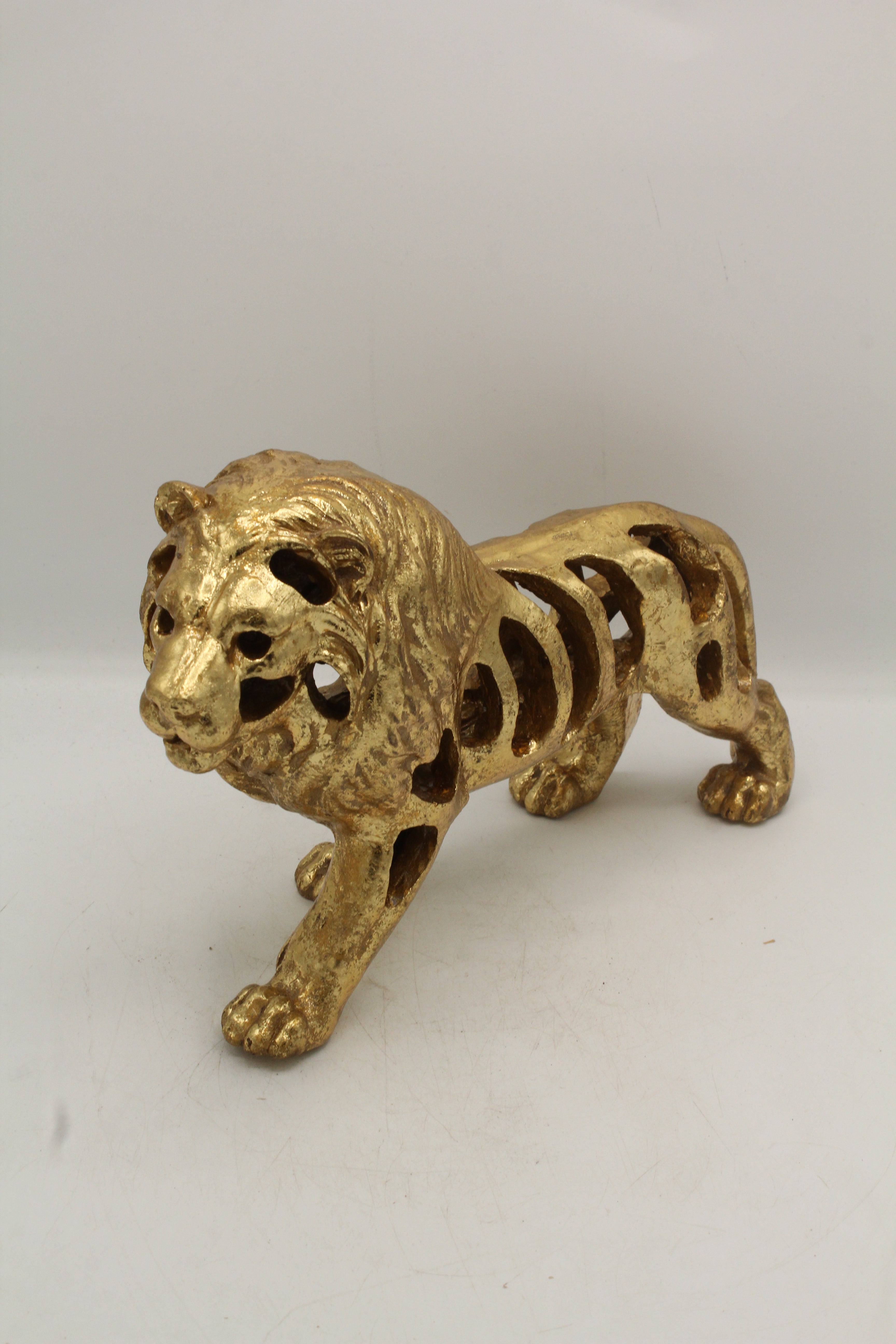 Abstract Gold Skeletonized Lion Sculpture