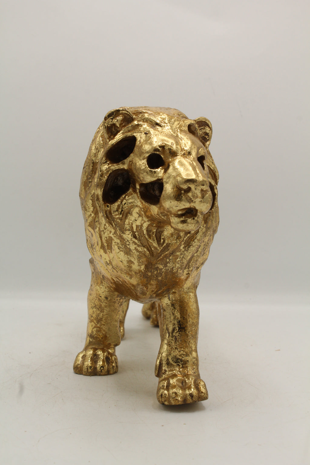 Abstract Gold Skeletonized Lion Sculpture